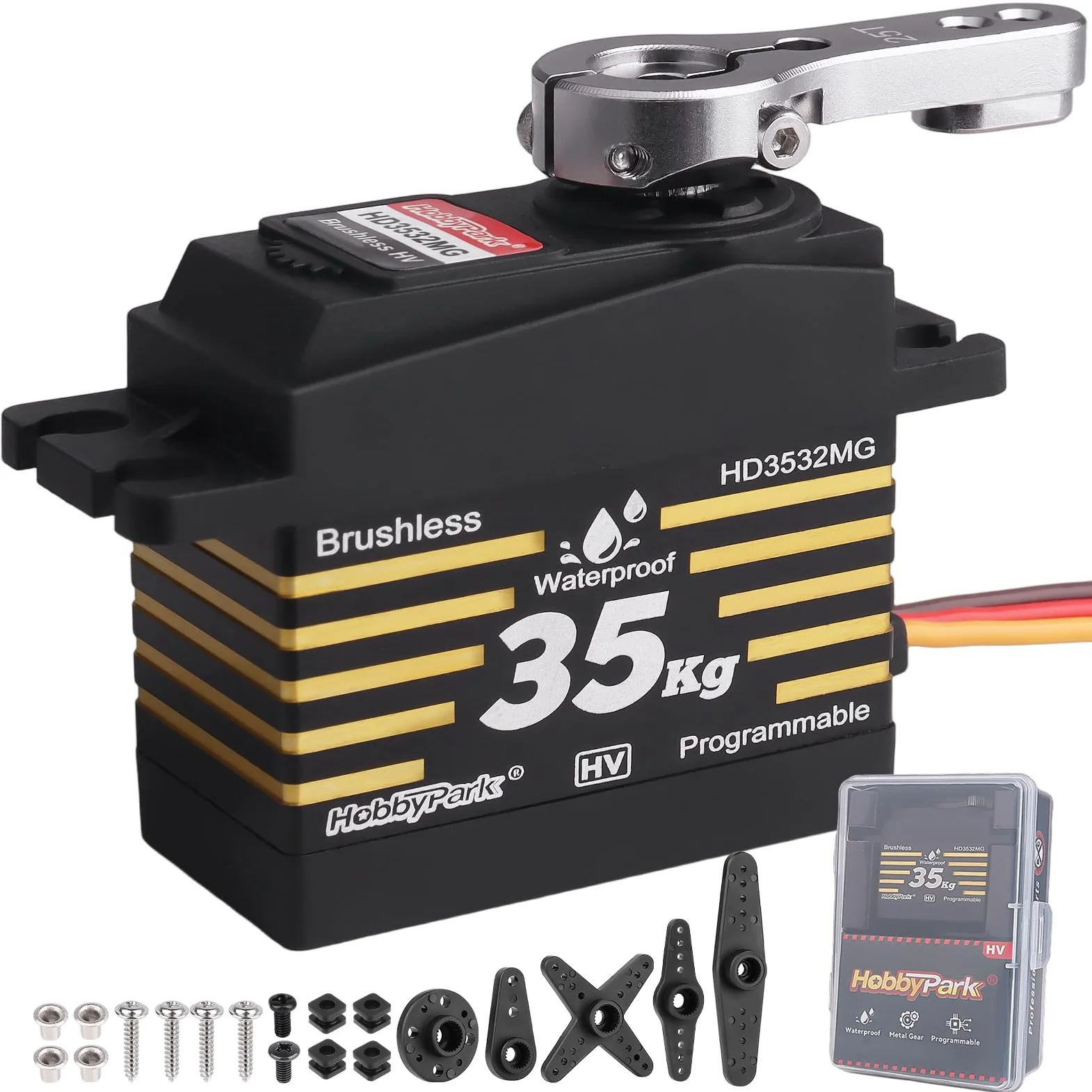 HobbyPark Impermeabile 35KG Alta Coppia Servo Brushless Motor Metal Gears Digital Servo Arduino Servo Programmabile per 1/8 1/10 1/12 RC Crawlers RC Camion RC Auto Buggy Robot FAI DA TE Angolo di