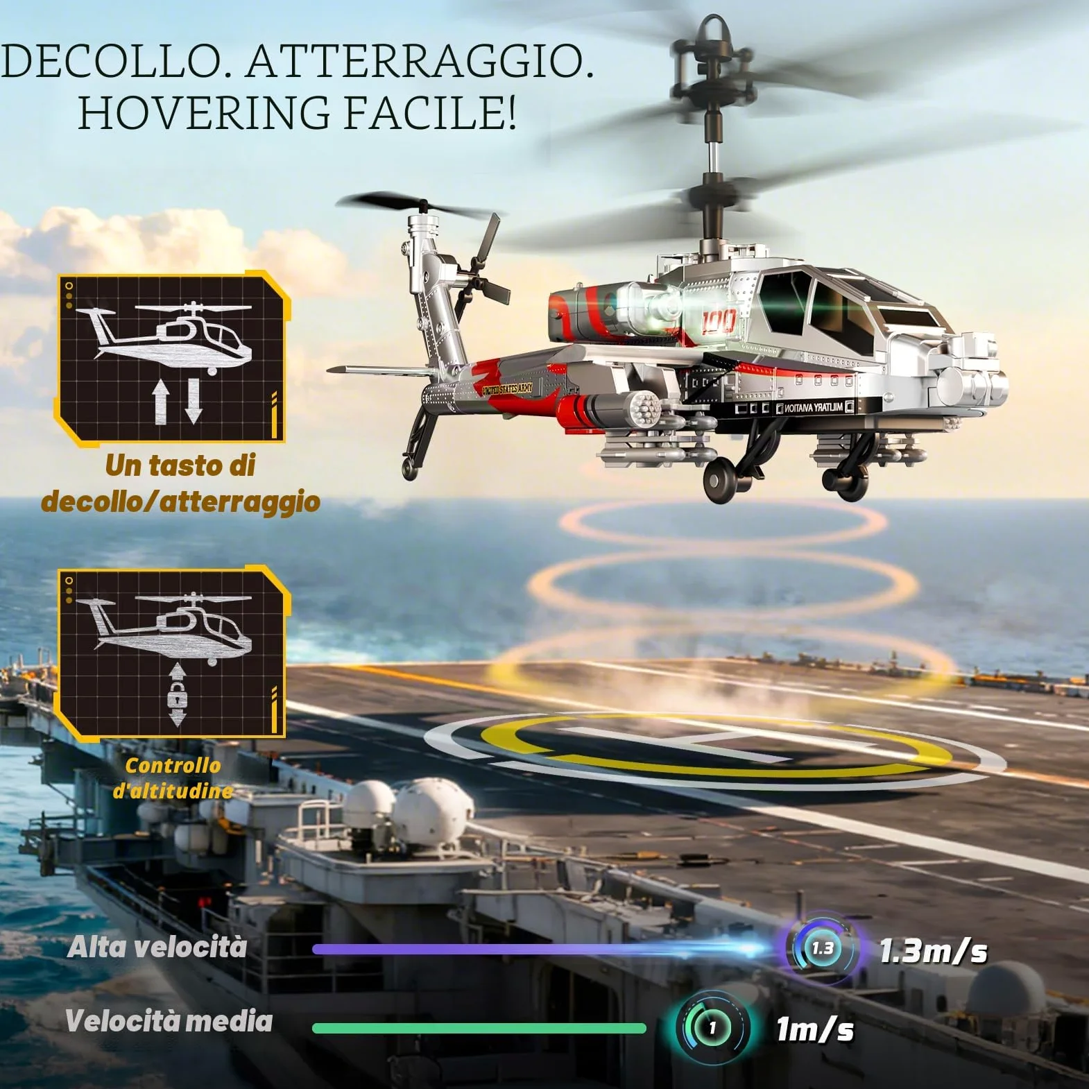 XIKOTEC Elicottero Telecomandato per Bambini Elicottero Radiocomandato | Elicottero RC con 2 Batt, LED & Decollo/Atterraggio 1 Tasto, Elicottero Giocattolo Giochi Regalo per Ragazzi 8+ Argenteo