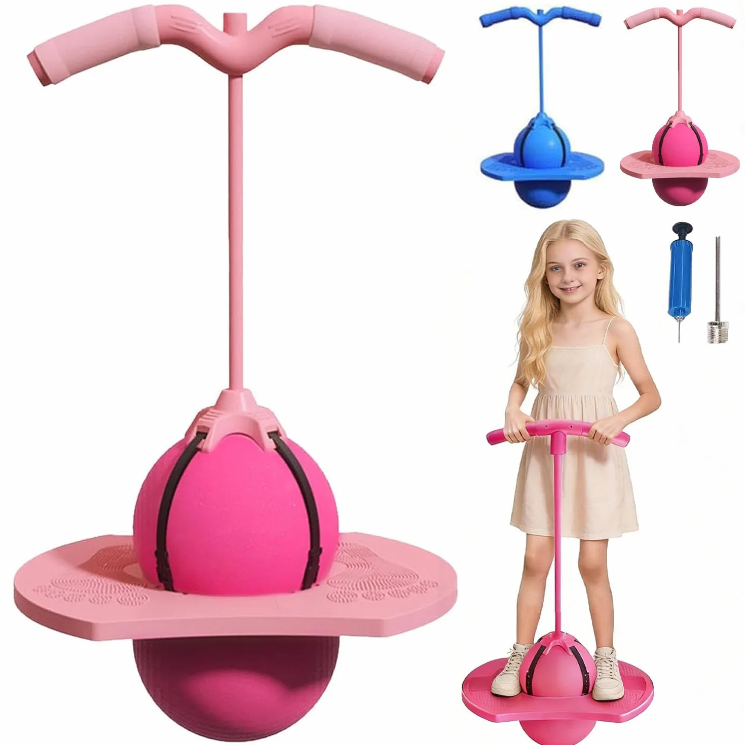 Pallone Salterino Balance per Bambini, Pogo Ball con Maniglia, Base Antiscivolo, Antiscivolo, Giocattolo per Casa, Giardino, Sport e Divertimento per Tutta la Famiglia (Rosa)