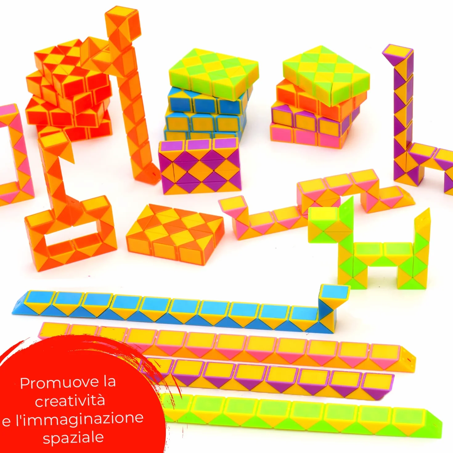 Magicat 24 Serpenti magici | Giocattolo cubo Magico Twist Puzzle, 24 Pezzi à 24 Blocchi, Costruzione Diversi Oggetti per Bambini e Adulti…
