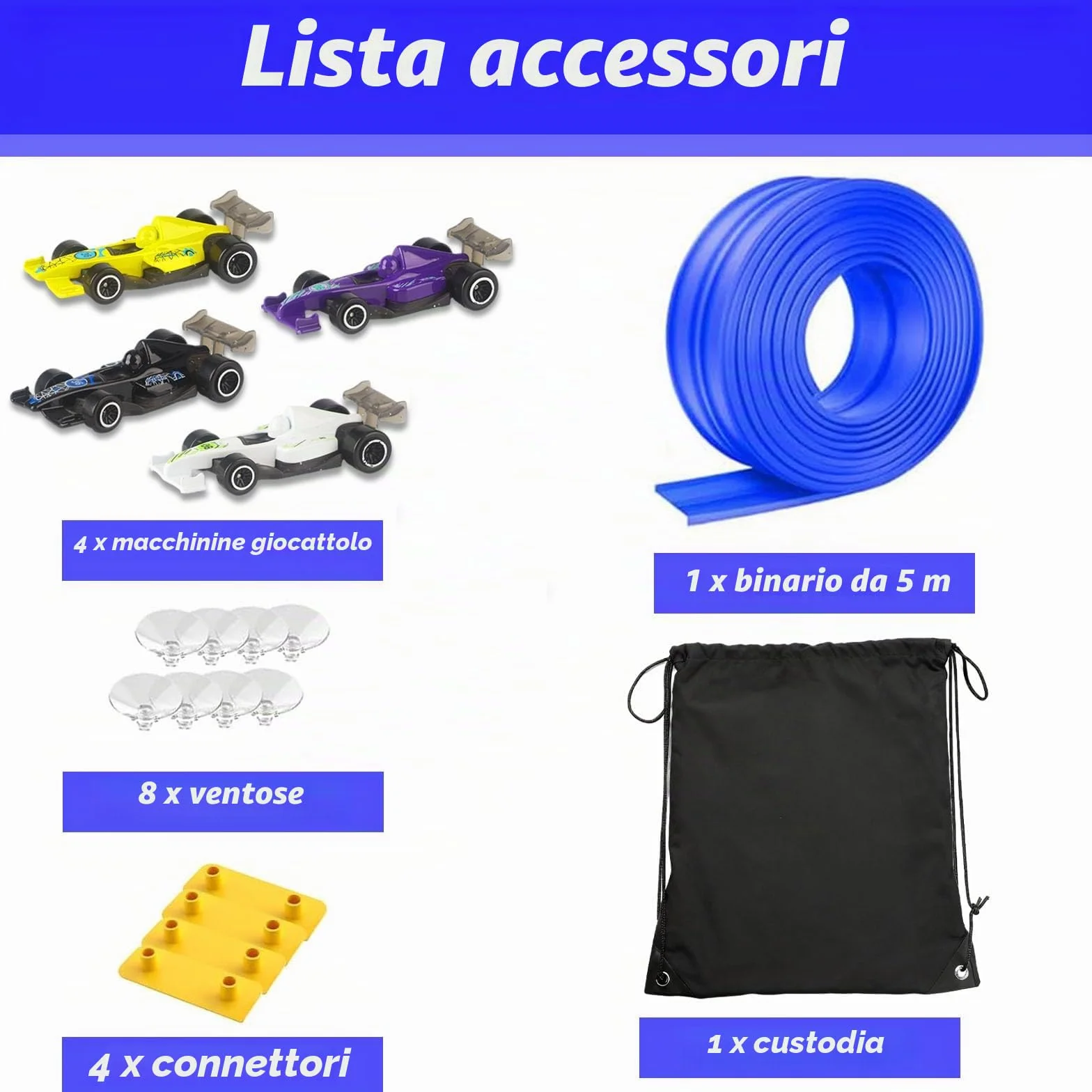 Pista Macchine Flessibile 5m - Pista Da Corsa Con Rampe Include 4 Auto Da Corsa, Flessibile Per Looping, Salti, Rampe, Con 1 Borsa Per Riporre