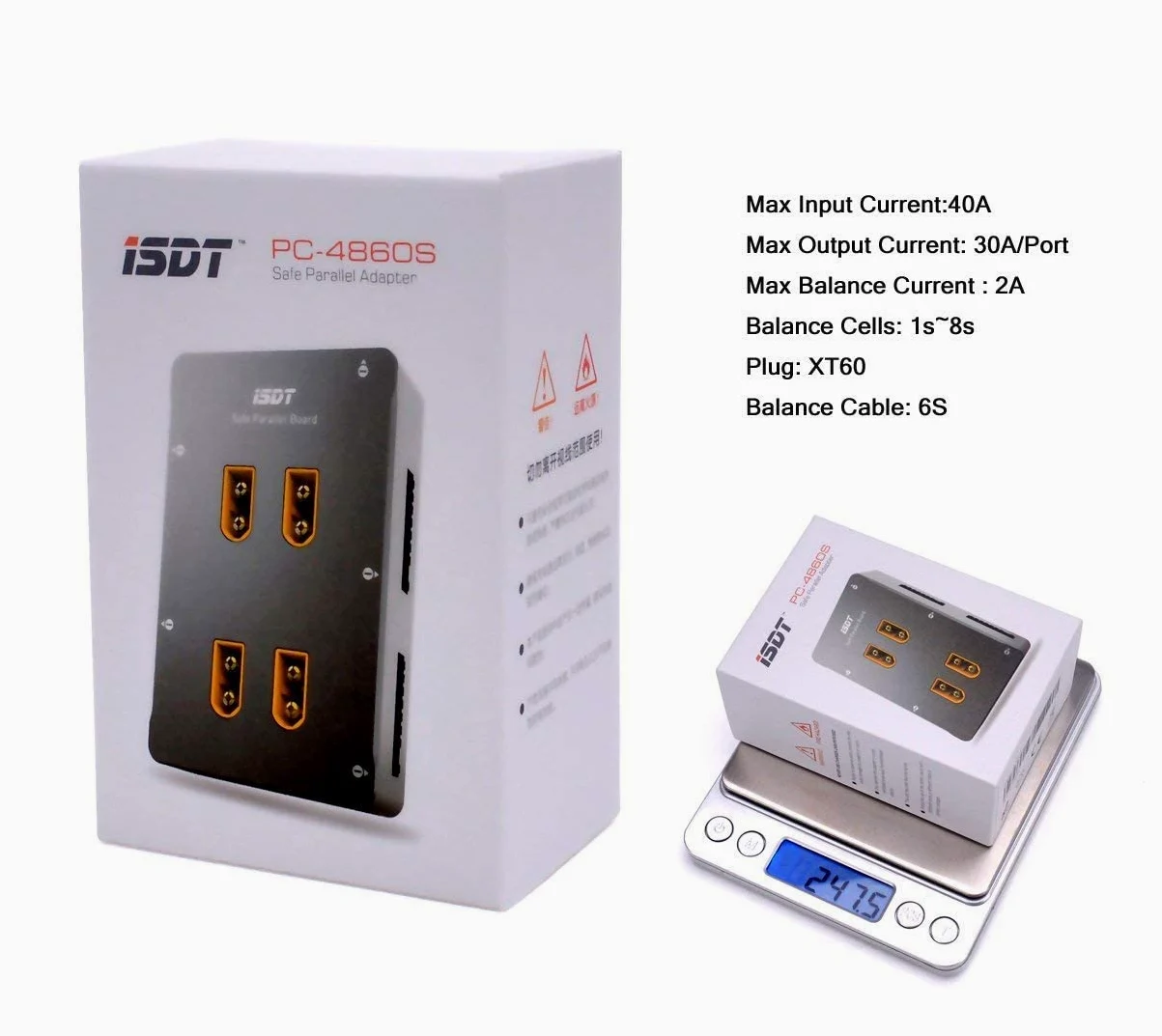 ISDT PC-4860S LiPo Parallel Charging Board, XT60 Safe Charge Board Balance Plate per 1-8S Lipo Batterie