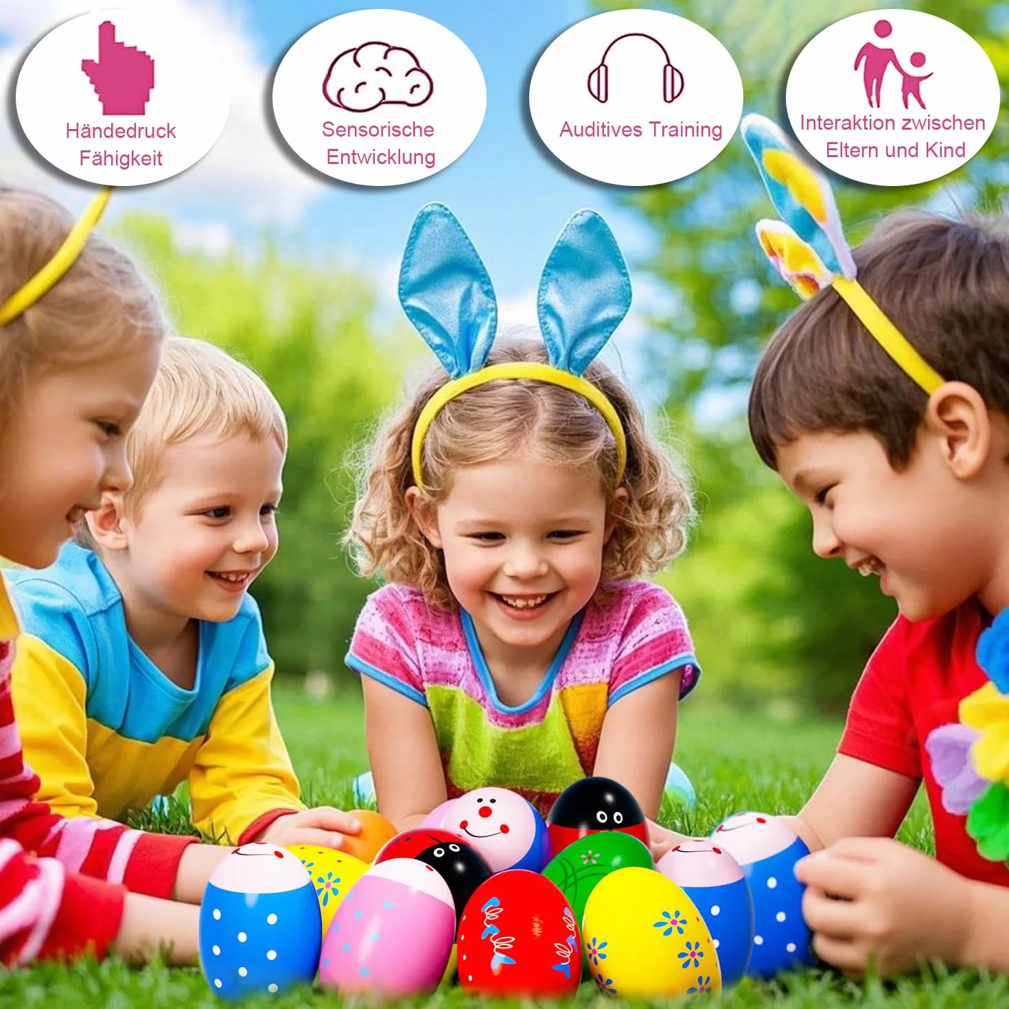 Set di 6 Pezzi di Maracas per Uova in Legno, Maracas per Uova di Pasqua, Maracas Musicali a percussione, sonagli per Uova, sonagli per Uova, Uova Musicali per Neonati e Bambini