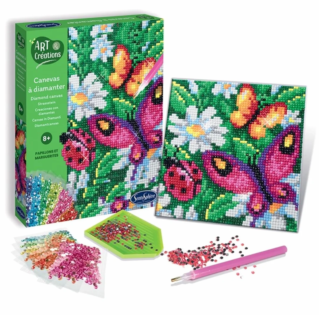 Sentosphere 02026 - Kit Fai da Te con Strass, Motivo: Fiori e Farfalle, per Bambini e Adulti, Multicolore