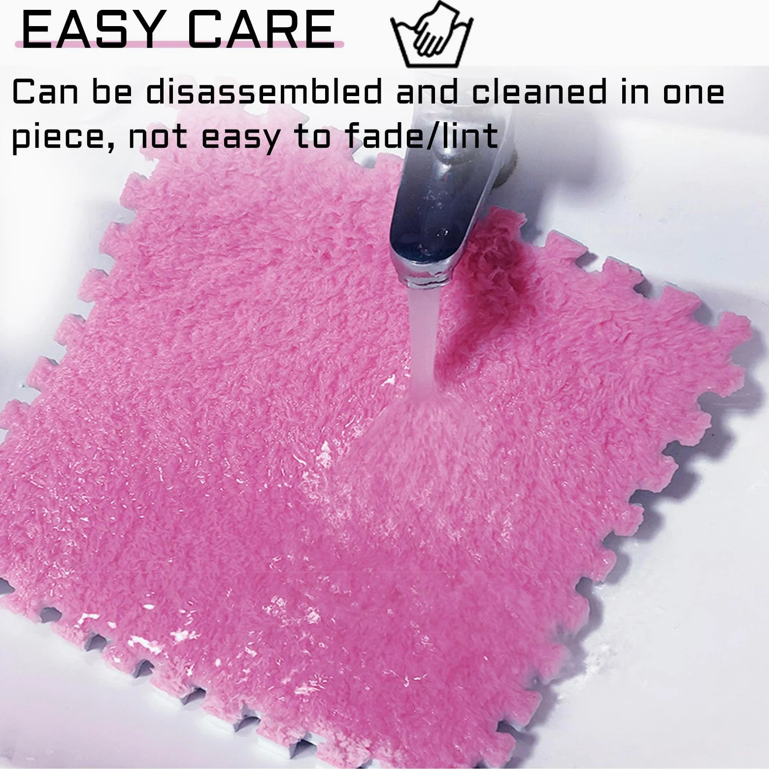 Splice Interlocking Carpet 16 Pezzi Tappetino Interlocking Carpet, Piastrelle per Moquette Soffice, Tappeto Interlocking in Schiuma Morbida, Tappeto Patchwork Antiscivolo,White+Pink
