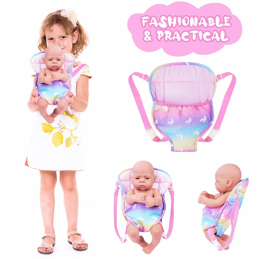 Aolso Zaini per Carrier Bambole, 18IN Marsupio per Bambole, Marsupio Giocattolo per Bambini con Spallacci Regolabili, Idee Regalo per Bambini, Colori dell'Arcobaleno