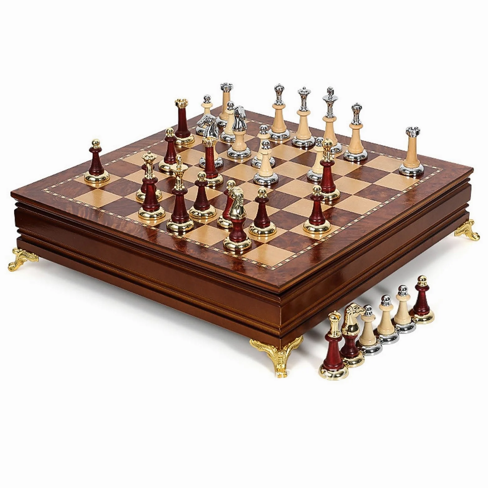 Set di scacchi in legno da 15,7", design raffinato della scacchiera superiore/inferiore for principianti e giocatori professionisti