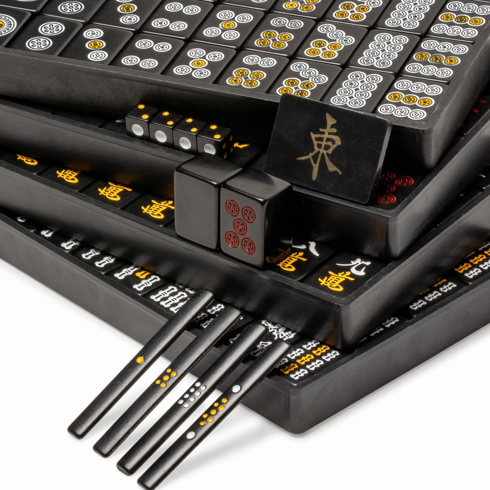 Yellow Mountain Imports Set di Mahjong Giapponese Riichi - Tessere Nere di Dimensioni Standard e Custodia in Vinile