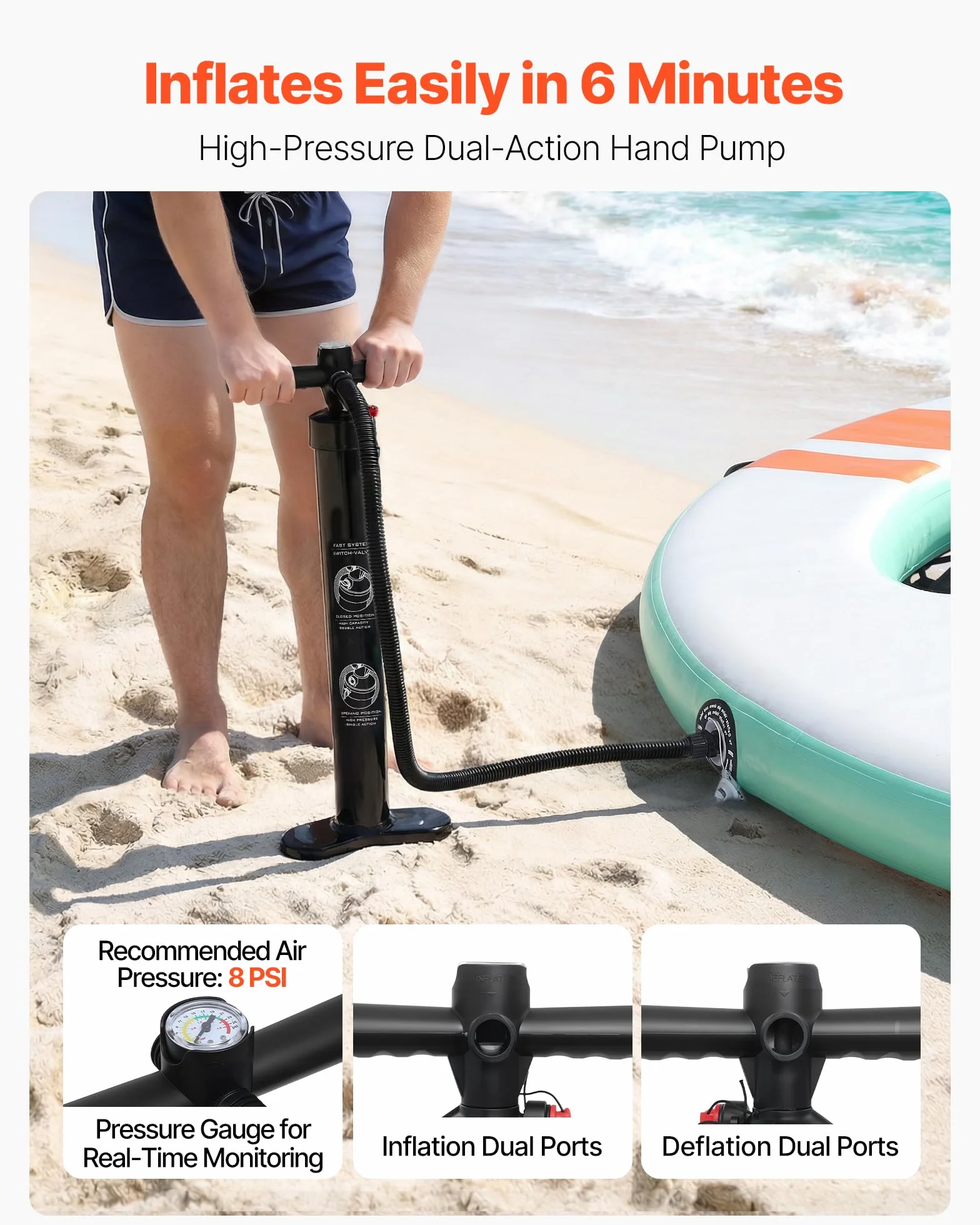 VEVOR Pontile Galleggiante Gonfiabile 3,05 x 2,44 m, Piattaforma Galleggiante per Piscina Spiaggia Mare Feste Sport Acquatici con Tenda Scala Borsa da Trasporto Portatile Scaletta Rimovibile, Blu
