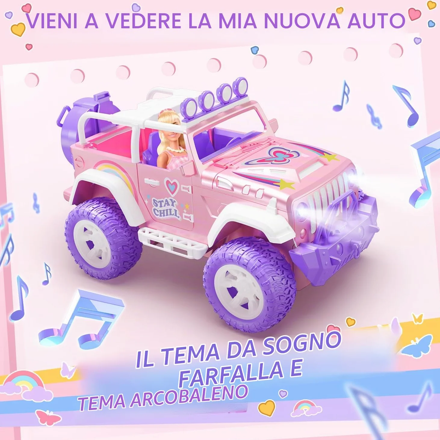DEERC Rosa macchina telecomandata bambina con Nebbia Nebbia e Musica, 1:16 RC Auto con Luci a LED per Bambini, 2.4Ghz All Terrain SUV Camion Regali, Veicolo da Corsa Fuoristrada Giocattolo Auto, Gioca