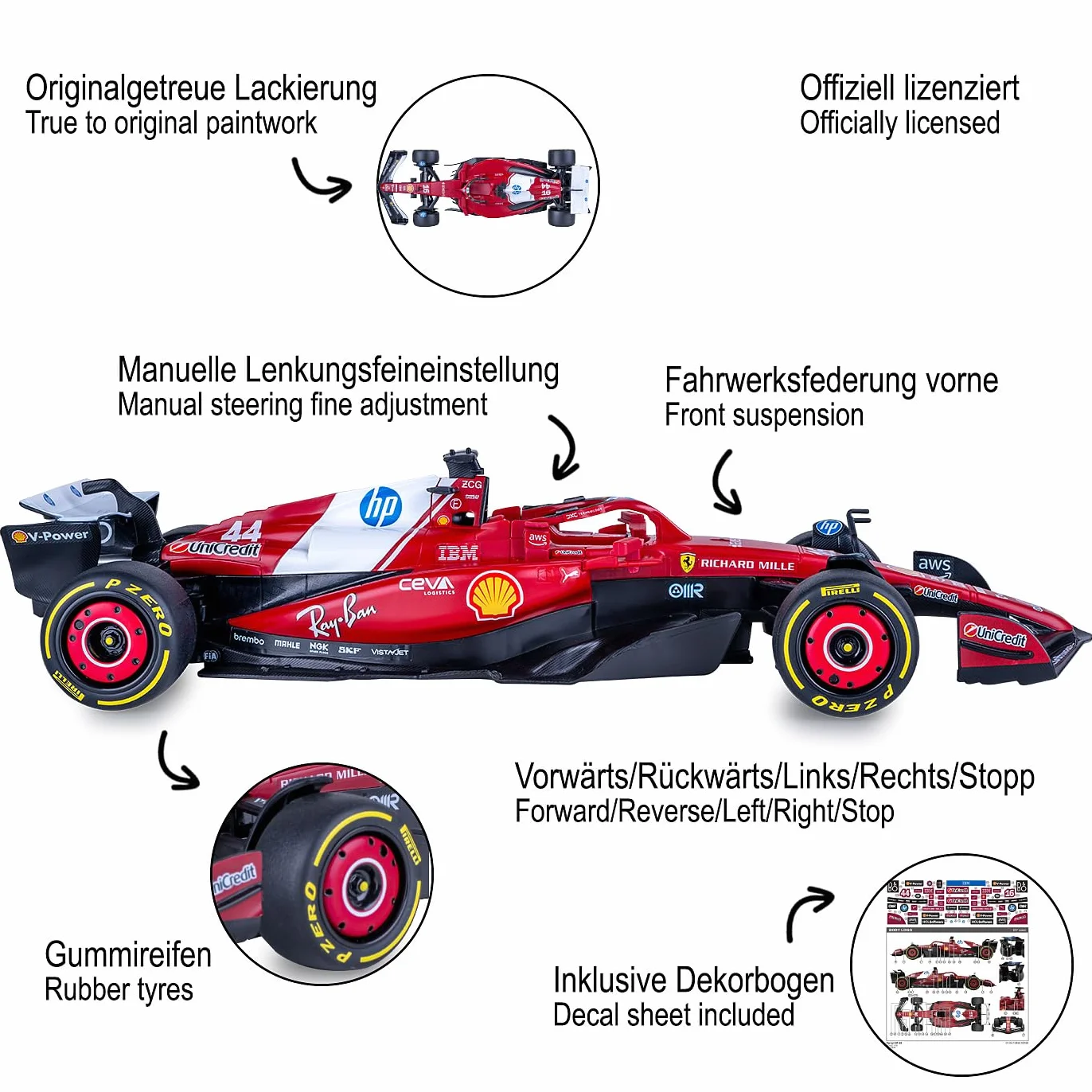 JAMARA Ferrari SF-25 402260 - Modellino di auto radiocomandata, scala 1:18, rosso, 2,4 GHz, con telecomando, regalo per bambini