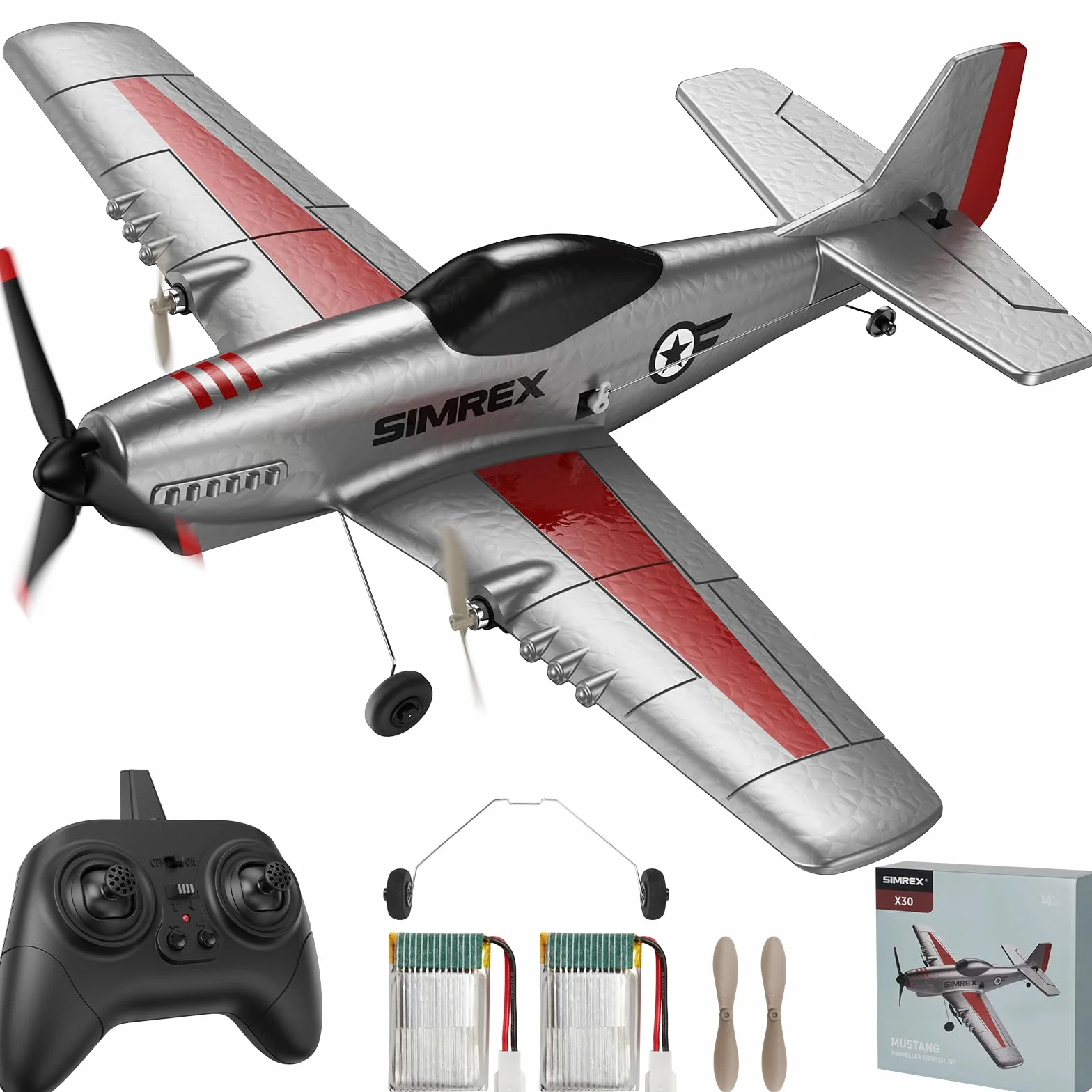 SIMREX Aereo radiocomandato per bambini, giocattolo aereo telecomandato (grigio)