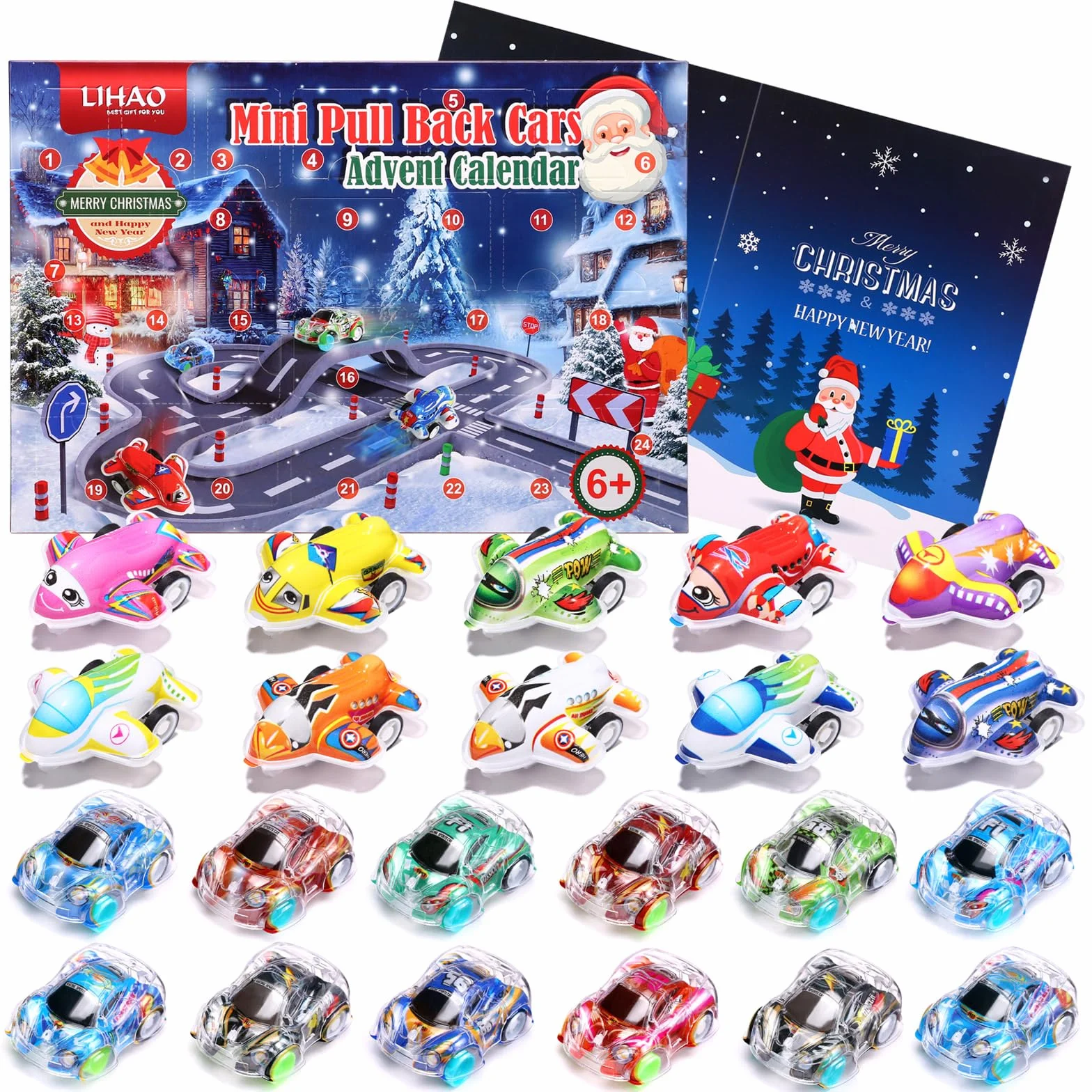 LIHAO Calendario dell'Avvento Bambino 24pz Macchinine Giocattolo Bambini Regalo di Natale per Ragazzi Ragazze Bambini