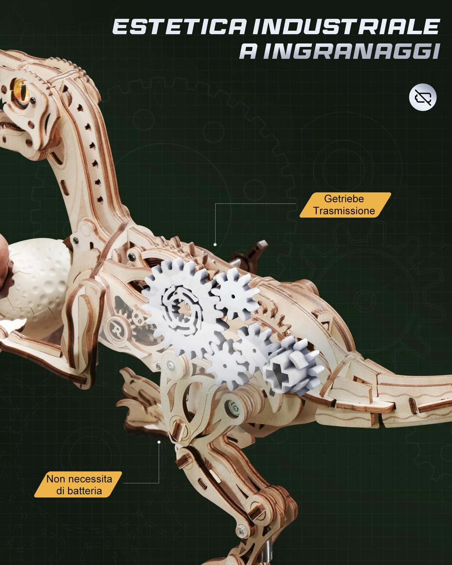 ROKR Puzzle 3D Legno Giocattoli a forma di dinosauro, Modellismo da Costruire Adulti Velociraptor, Puzzle 3D a Forma di Animale che Cammina, Regalo per Bambini e Adulti, Velociraptor, LD01