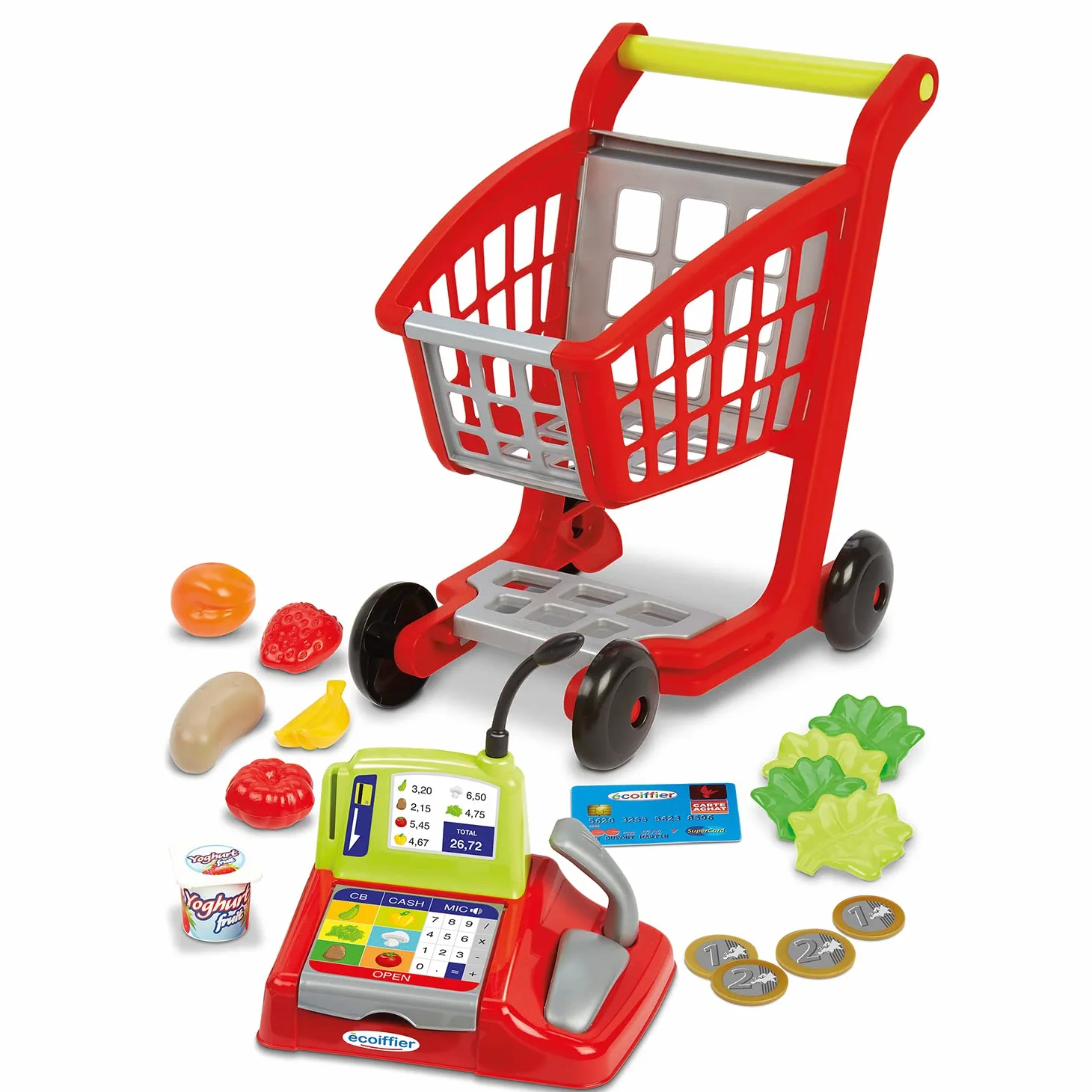 Écoiffier 1219 - Carrello di supermercato per Bambini + registratore + Accessori 100% Chef - a Partire dai 18 Mesi - Made in France