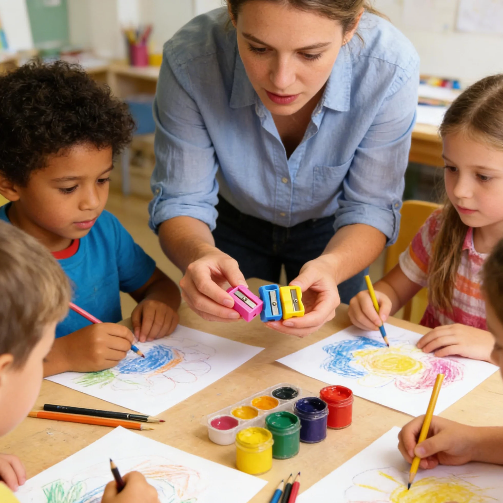 48 pezzi Temperamatite, Temperamatite palmare in plastica con foro singolo per uso ufficio scolastico, 4 colori