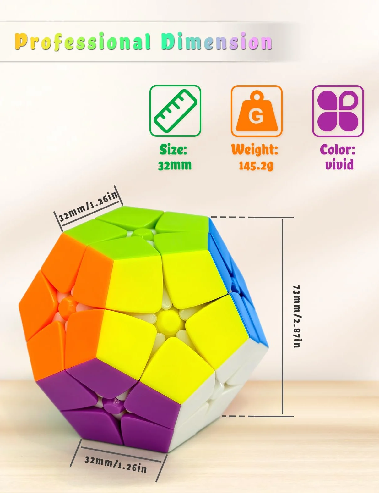 ROXENDA Cubo Magico 2x2 Megaminx - Speed Cube Dodecaedro Senza Etichette, Colori Brillanti e Design Semplice, Giocattolo Educativo con Meccanismo Ultra-Liscio