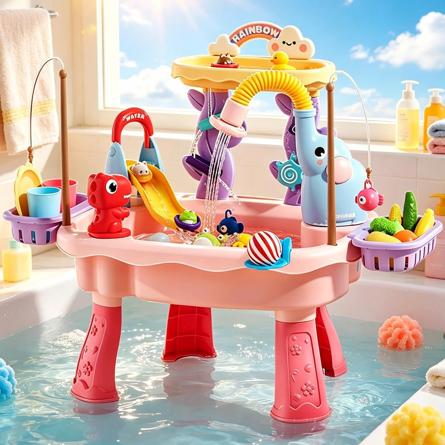 Tavolo Acquatico con di Pesca | Tavolo per Giochi d'Acqua da Esterno Per Giardino Spiaggia Asilo Scuola Materna Patio Campeggio Interni Bambini, Bambine
