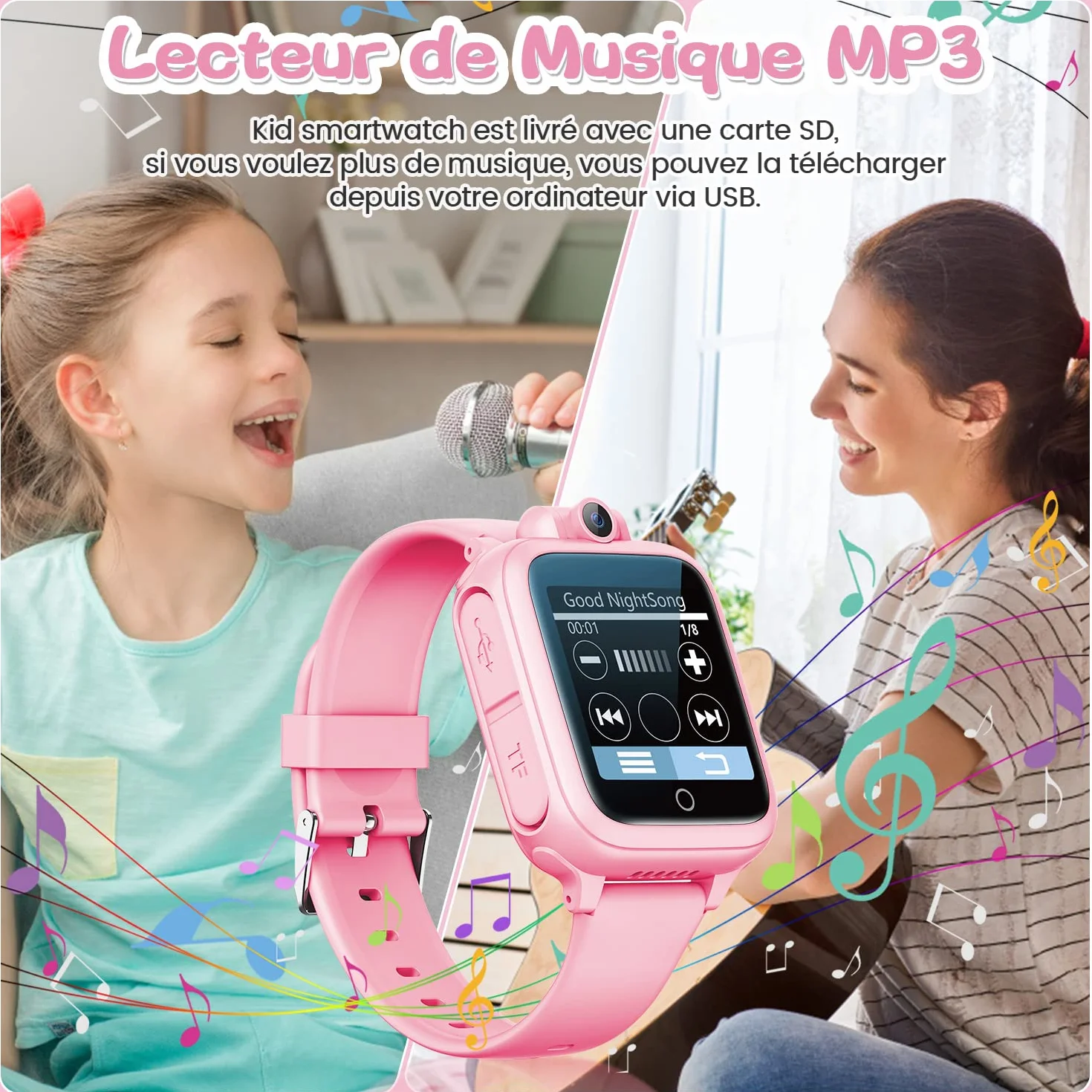 Awatty Orologio Intelligente, Giocattolo 3 4 5 6 7 8 9 10 11 12 Anni, Fotocamera Rotativa a 90°, 14 Giochi, Orologio Collegato Ragazzo, Giochi per Bambini Grandi Regalo Ragazza Ragazzo, Rosa, Enfant,