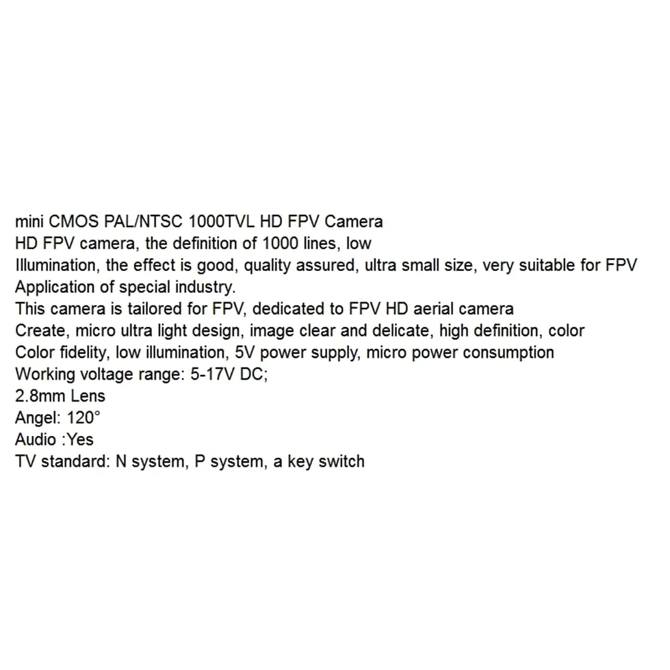 2W Trasmettitore Wireless FPV 2000MW 48CH + Ricevitore + Videocamera 1000TVL in Metallo Nero e Plastica per Droni da RC FPV