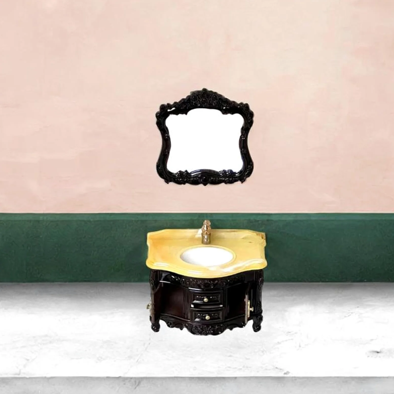 Set Lavabo E Armadio In Miniatura Casa Delle Bambole Nero | set da 2 pezzi, dettagli realistici, materiale PP resistente