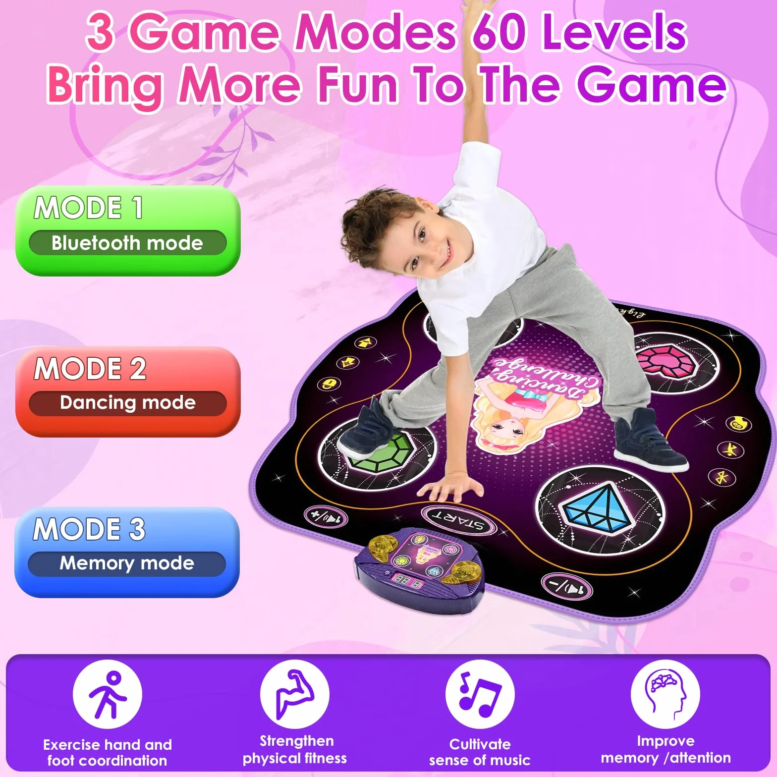 ZWOOS Tappetino da Ballo per Bambini 3-10+ Anni, Tappetini da Ballo con Bluetooth, Tappeto Musicale Regalo Bambina 3-12+ Anni