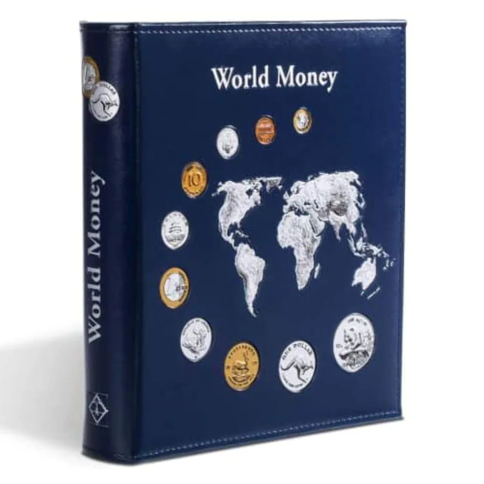 Leuchtturm 323813 Album per Monete Optima World Money- incl. 5 astucci per Monete con Ø 42, 27, 20, 34 mm - Blu
