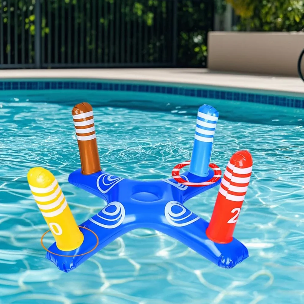 Giochi Gonfiabili per Piscina, 10 Pezzi Giocattoli Gonfiabile Piscinas Adulti con Croce Giocattoli Piscina Gonfiabile Anelli da Lancio, Giochi Gonfiabili Piscinas, Gioco di Lancio ad Anelli per Adulti
