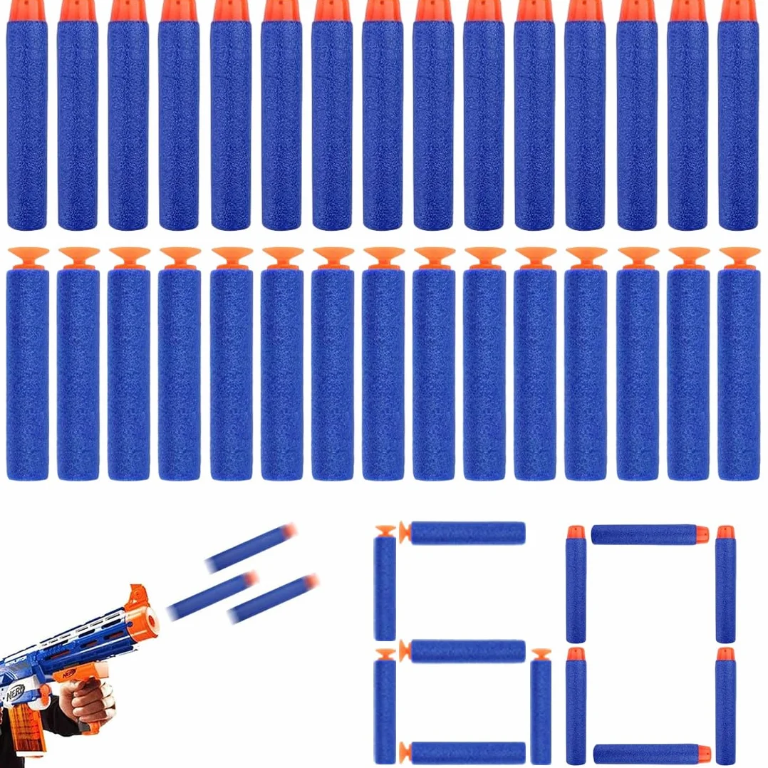 60 Pezzi Dardi Nerf Elite Testa Piatta E Ventosa Schiuma Per Serie Nerf N-Strike, Per Bambini All'Aperto E Uso Familiare Blu