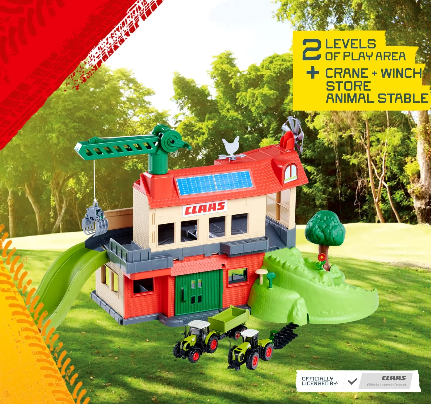 Majorette CLAAS - Set da gioco per la fattoria con stalle, trattori, animali, accessori e molte funzioni, per bambini dai 5 anni, 56 x 36 x 24 cm