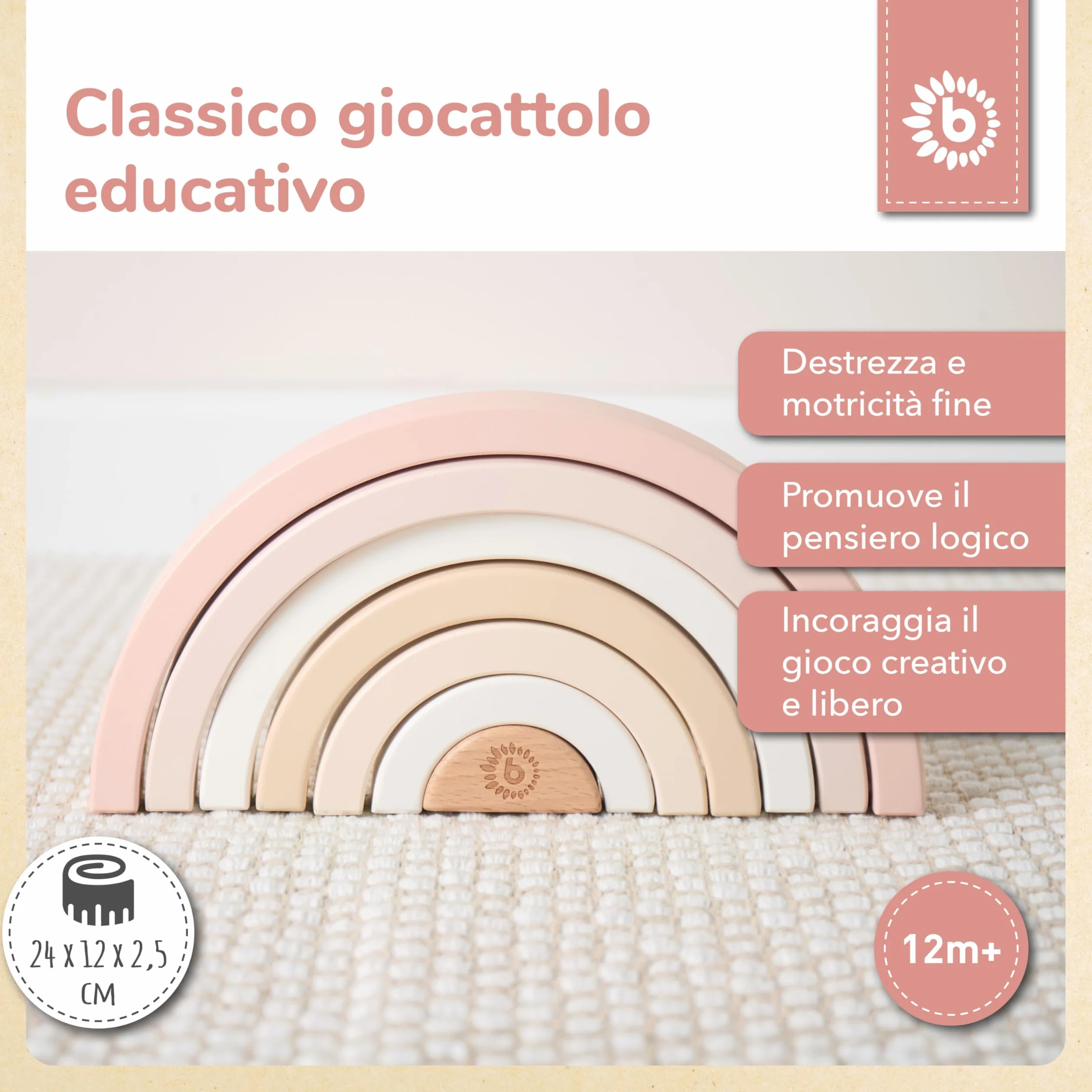 Bieco Ella, torre impilabile in legno per bambini, torre decorativa per giochi Montessori, impilabile a partire da 1 anno