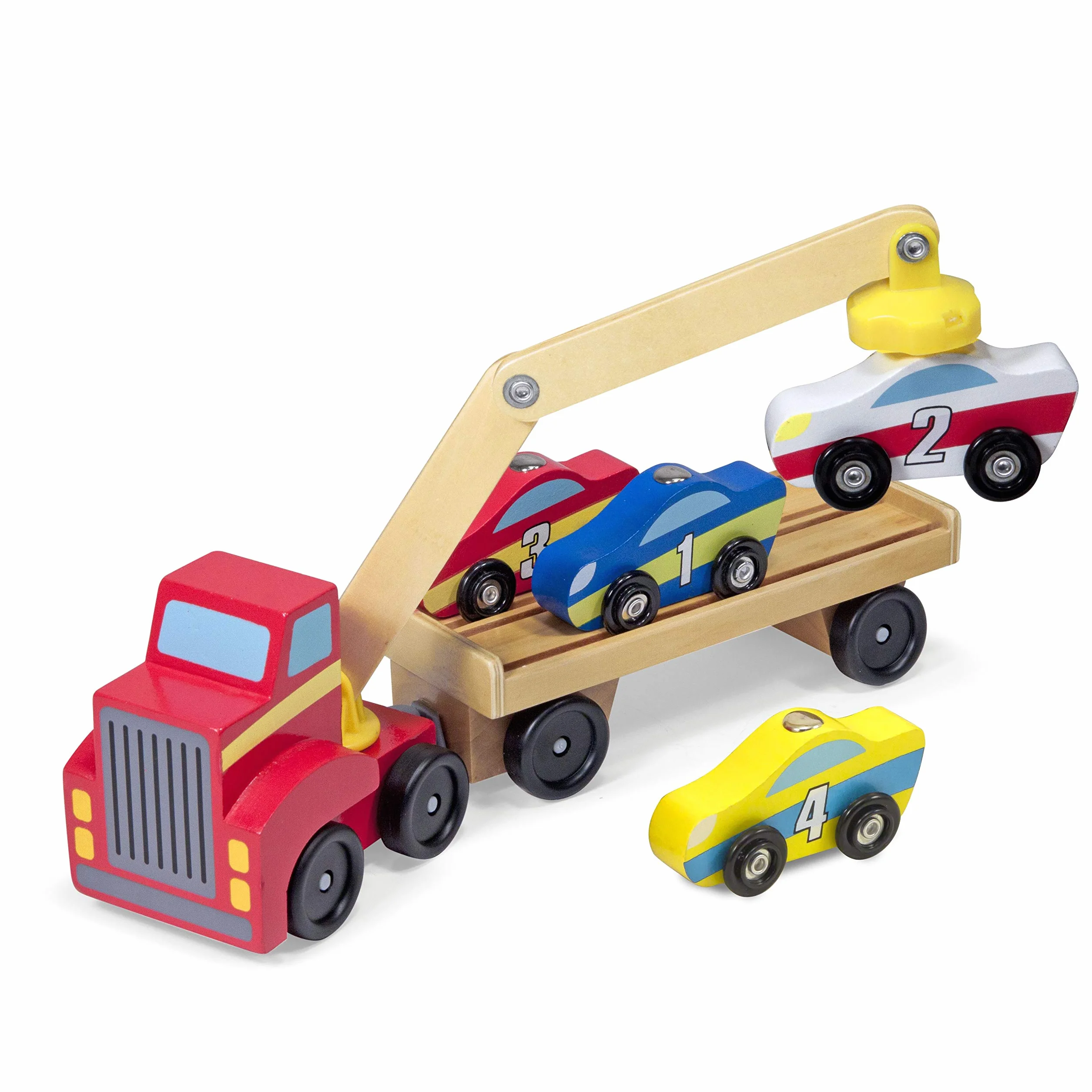 Melissa & Doug Carro Attrezzi Magnetico in Legno - Veicoli Giocattolo Colorati, Giochi Educativi, Gioco Montessori, Regalo per Bambini e Bambine, 3+ Anni