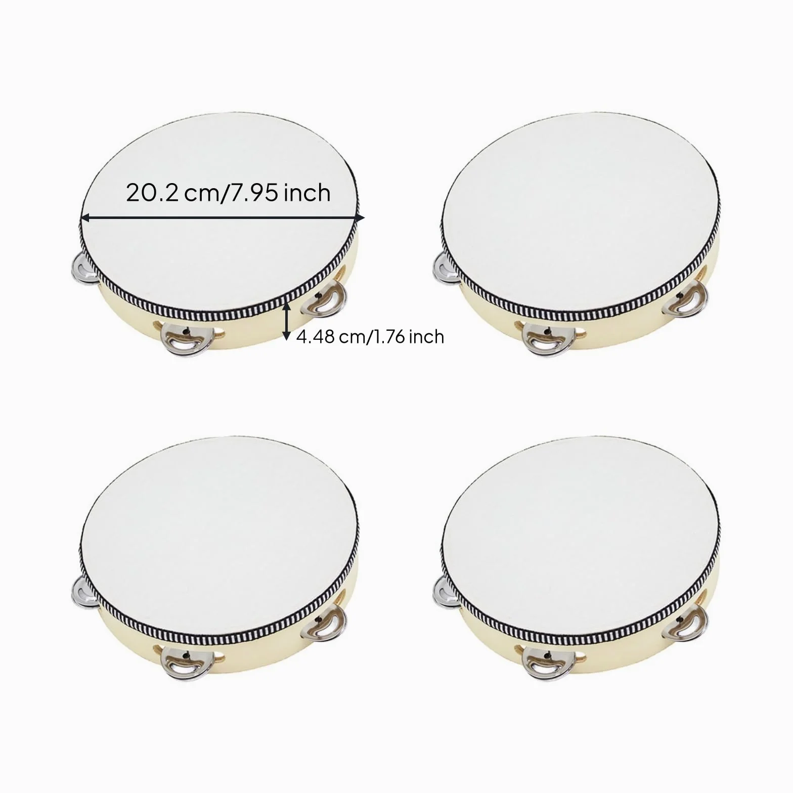 4 Pezzi Tamburello Leggero Tamburello in Legno con Campanelli Metallici Portatile Tamburo a Mano per Bambini