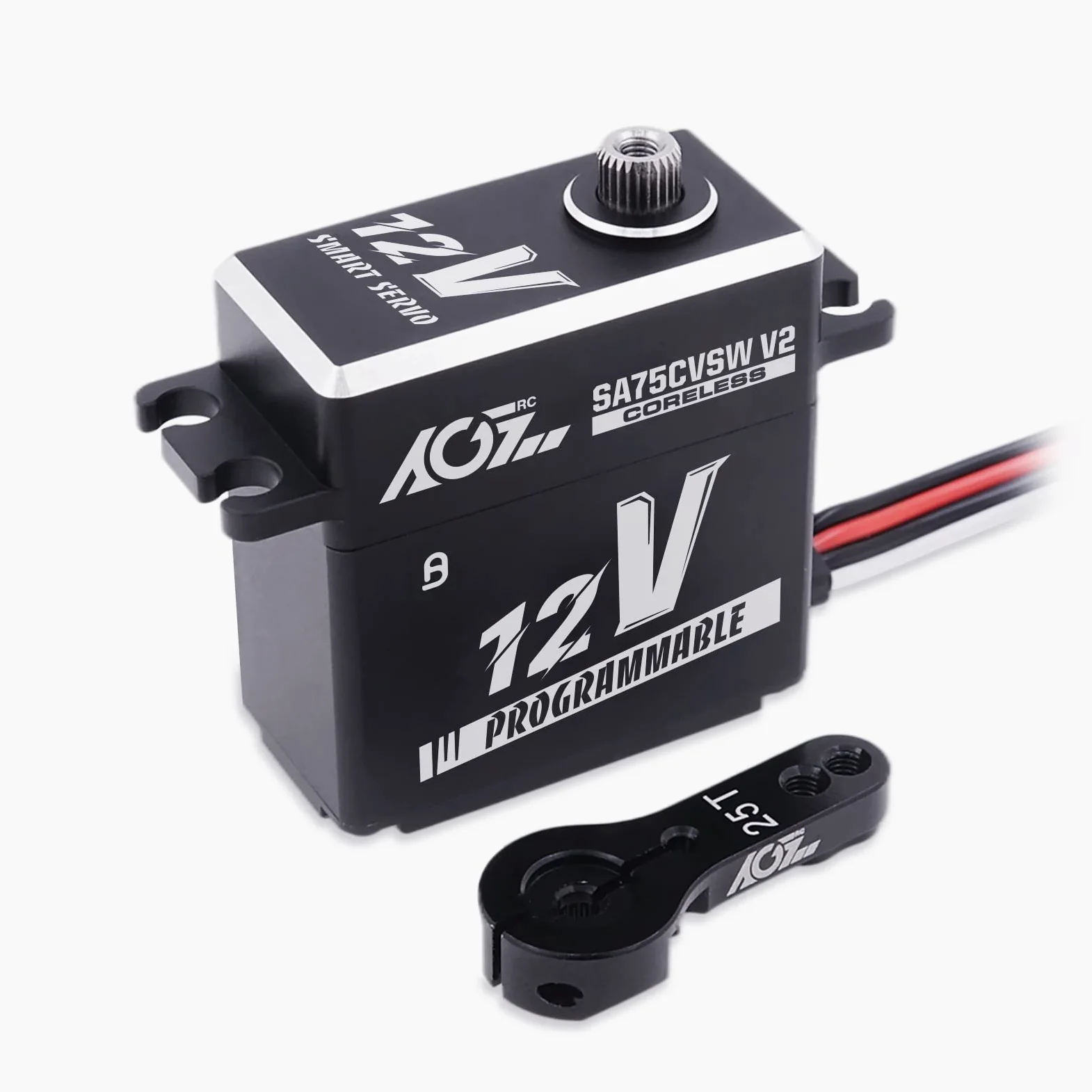 AGFRC 45KG Waterproof Digital Servo High-Torque - Programmable 12V Metal Gear Coreless Servo for 1/8 1/10 RC Models, Control Angle 180° (SA75CVSW V2)