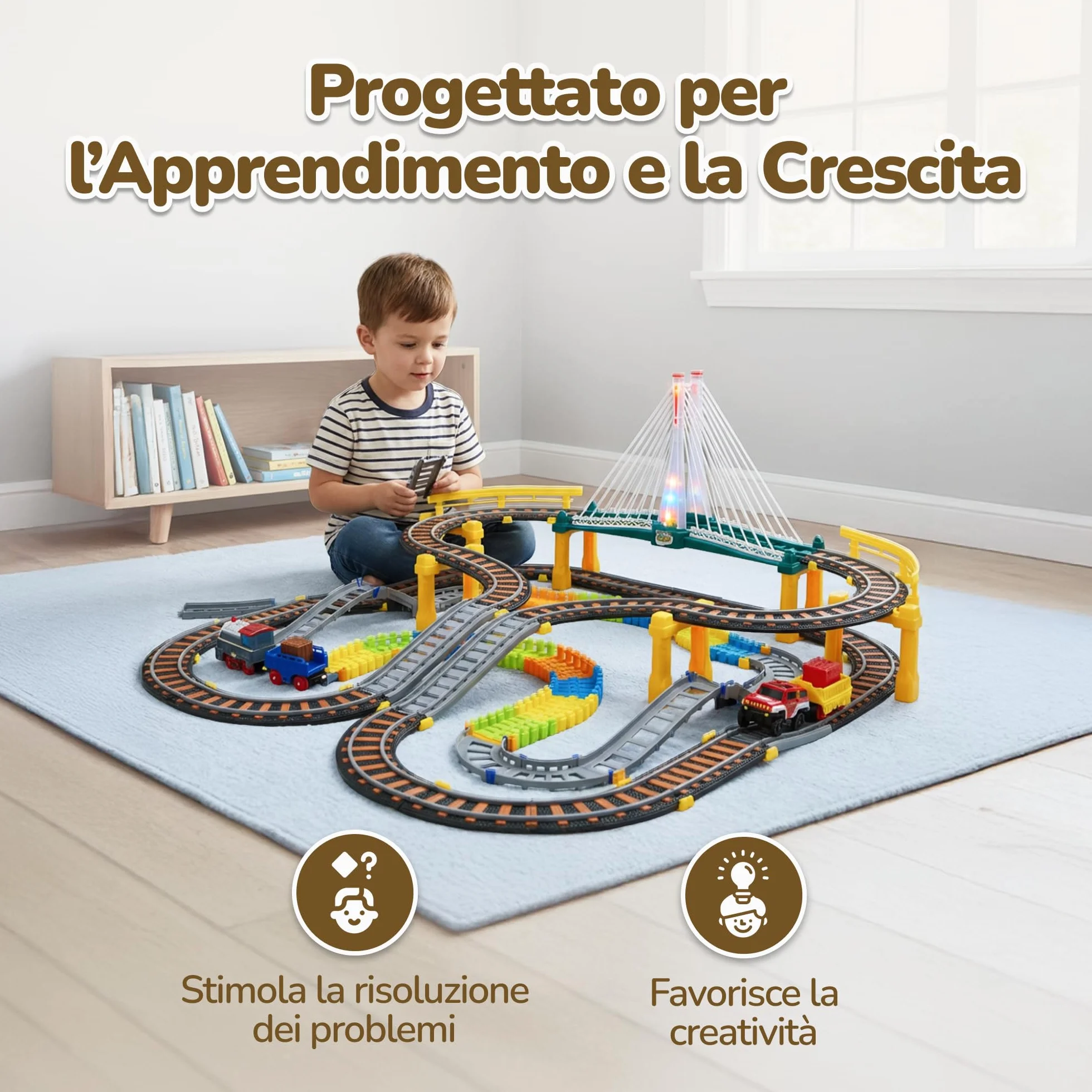 Kinderplay Trenino Elettrico per Bambini 2 in 1 con Pista da Corsa – Set 192 Pezzi con Luci e Suoni – Gioco Creativo 3+ – Binari 89x69 cm, Lunghezza Totale 700 cm, KP0635