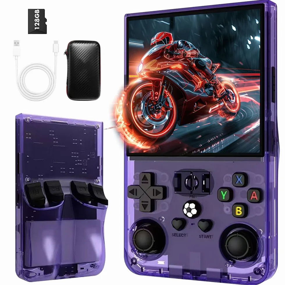 R36MAX Console Retro Game, 4 Pollici Console Portatile Gaming, Console Retro con 128 GB di Memoria, 22.000 Giochi & 30 Emulatori, Sistema Linux, Batteria 4000 mAh, Mini-Arcade (Viola)