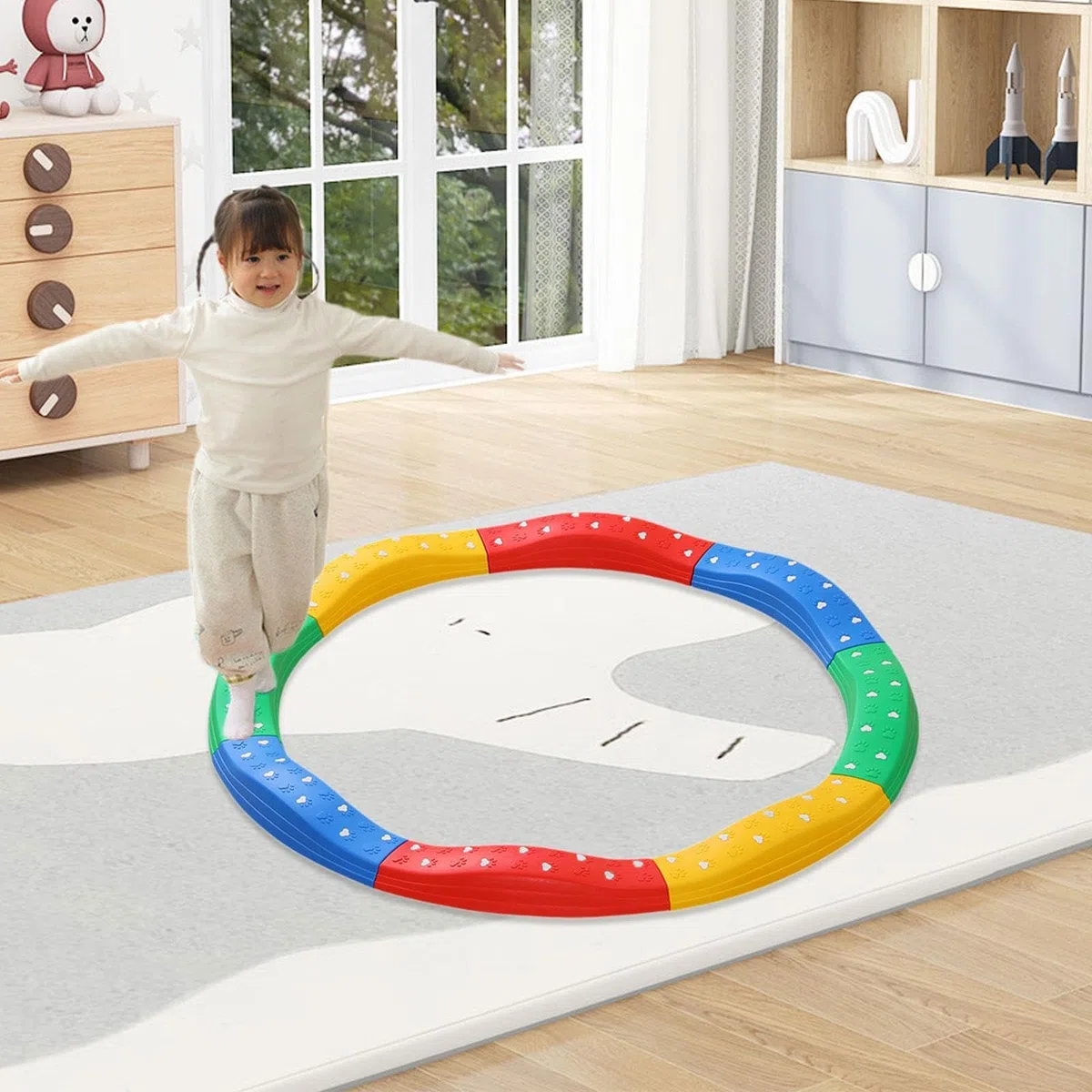 Trave di Equilibrio Giocattolo per Bambini, Percorso a Ostacoli per Interni Ed Esterni, 8 Pezzi Arcobaleno