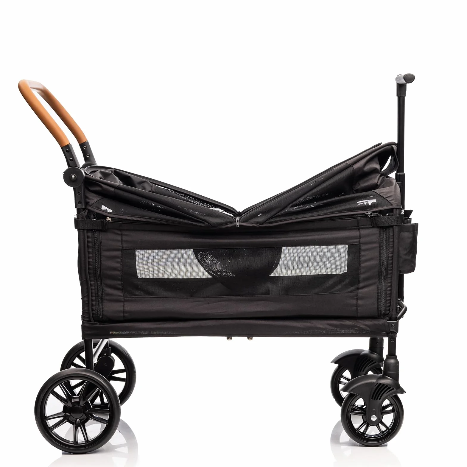 vickey Carrello pieghevole con tetto, 2 bambini, 150 kg, carrello cargo, pieghevole, con manico scorrevole, Duo, resistente agli urti, ruote in poliuretano con freni, portabevande, 100 l, nero