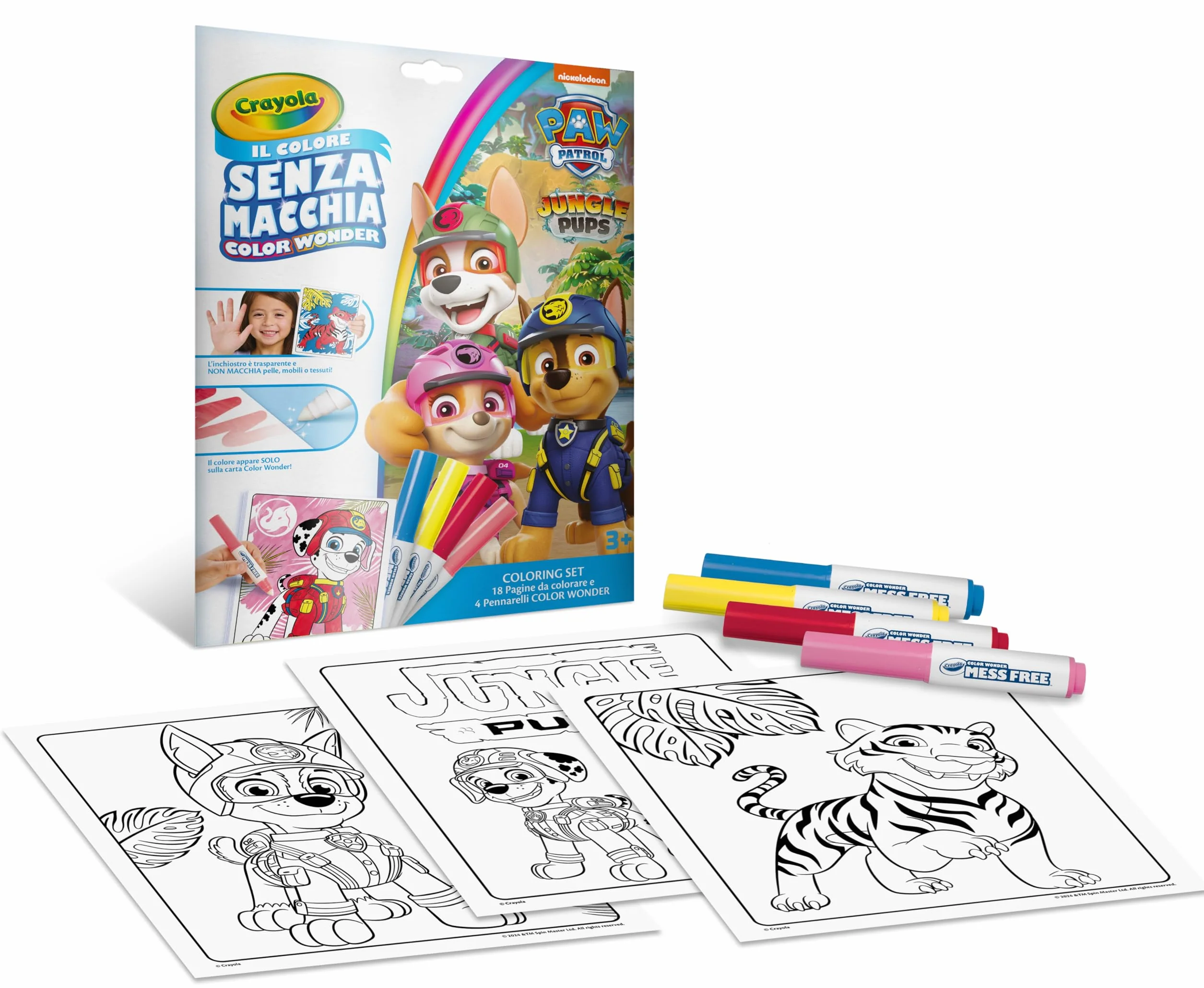 CRAYOLA - Color Wonder, Coloring Set con 18 Pagine da colorare e 4 Pennarelli Senza Macchia, soggetto Paw Patrol, Attività Creativa per Bambini, età 3,4,5 Anni, cod. 25-2909