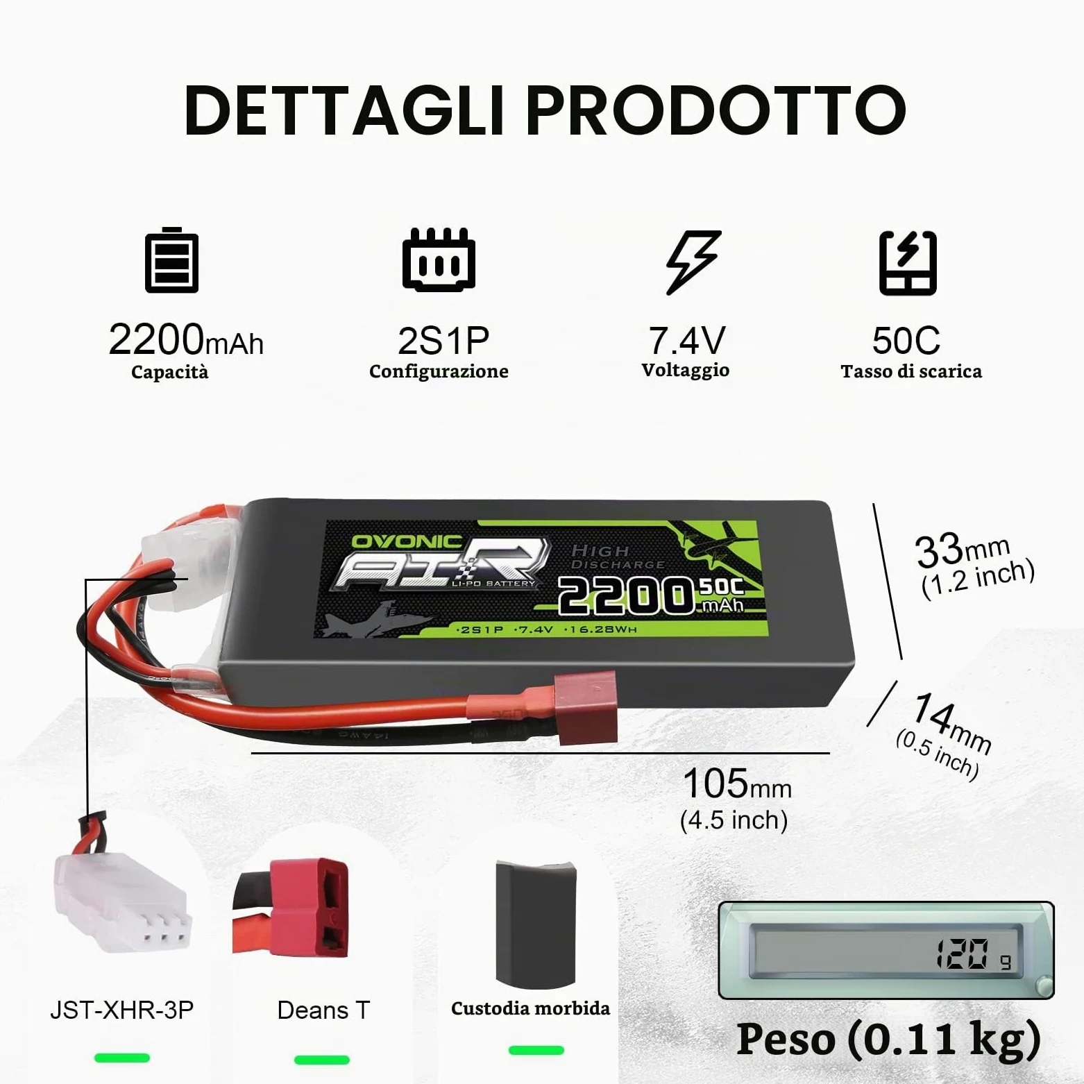 OVONIC 2 Packs 2200mAh 2S 7.4V 50C LiPo Battery Pack with T Plug for RC Evader BX Car RC Truck RC Truggy RC Airplane UAV Drone FPV