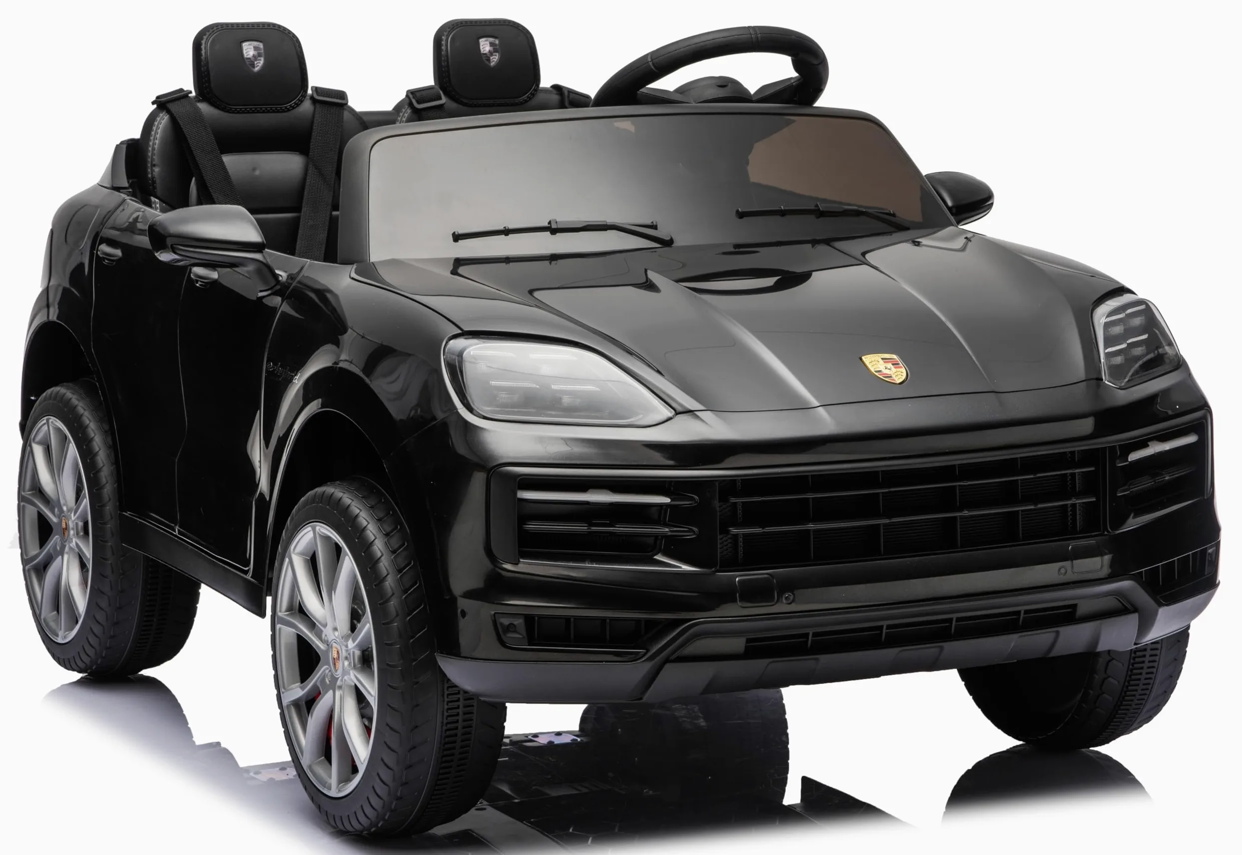 Porsche Cayenne 24V Maxi SUV Elettrico per Bambini 2 Posti Macchina Elettrica con Telecomando Due Cinture a 3 Punti Luci LED Bluetooth Carico Massimo 60 Kg (Nero)