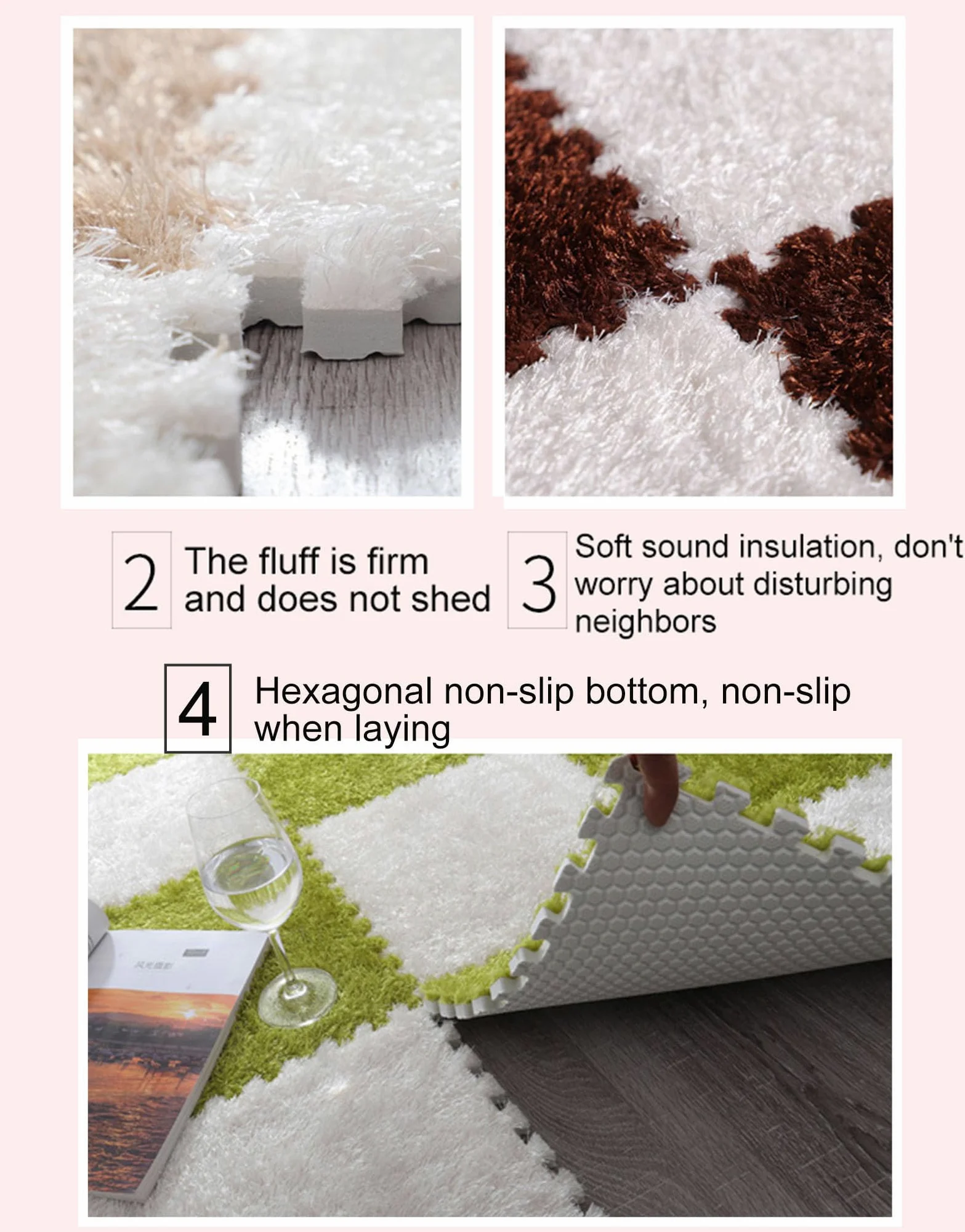 Splice Interlocking Carpet Interlocking Tappetino Antiscivolo in Schiuma di Peluche, 12 Pezzi, Tappeto da Arrampicata Quadrato, tappeti Quadrati in Schiuma di Peluche,Gray+White-One Size