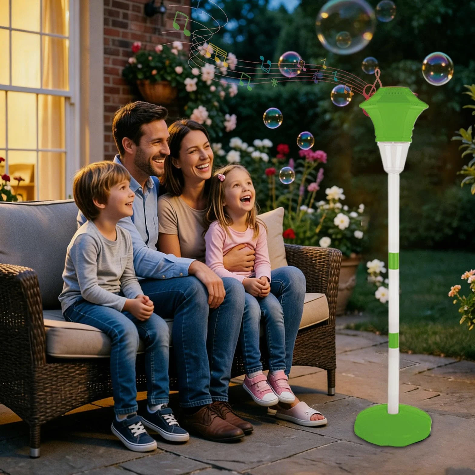 Macchina bolle bacchetta Soffice giocattolo ricaricabile 10 fori a lampione | Con Musica E LED, Asta Da Terra Regolabile E Giocattolo Bolle Esterno In Piedi Per Spiaggia, Giardino