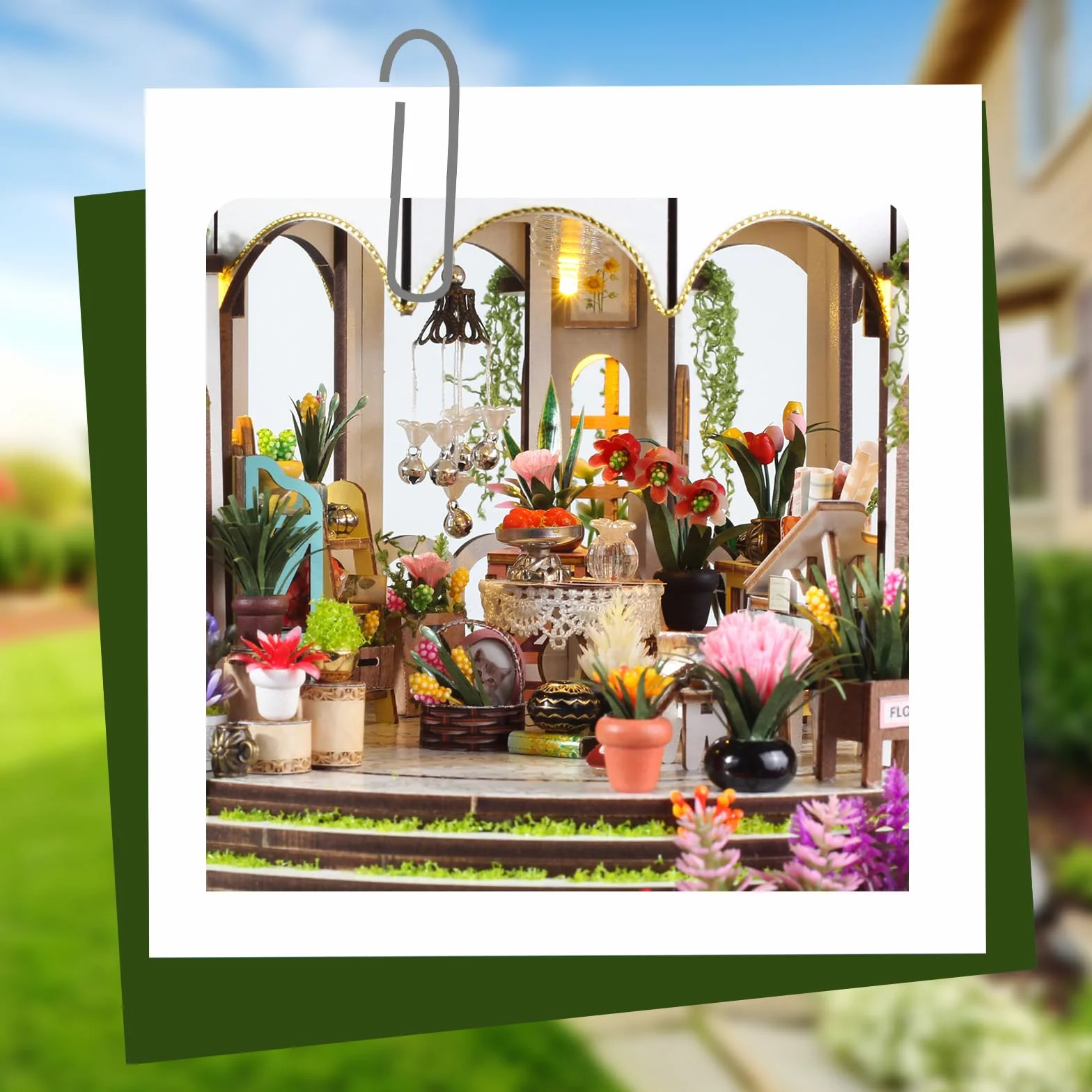 Cuteefun Kit DIY Casa in Miniatura per Adulti da Costruire, Modello di Mini Casa Fai-da-Te con Mobili Copertura e Strumenti, Idea Regali Artigianale Creativi per Il Regalo di Natale(Giardino Cielo)