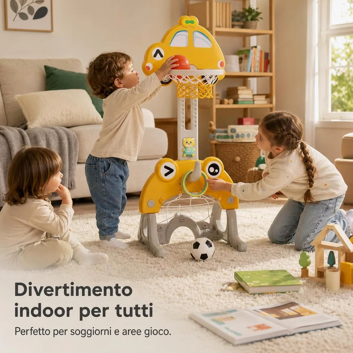 Basket Gonfiabile per Bambini, Bianco | Materiale HDPE sicuro, Gioco basket interno, Allenamento sportivo, Per scuole