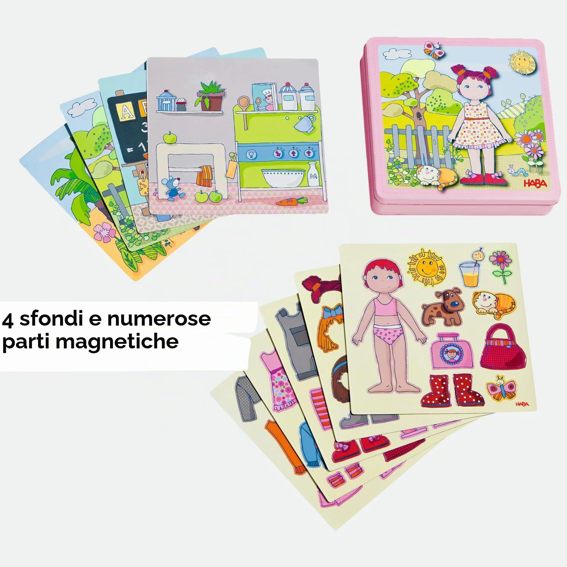 HABA 7392 - Gioco magnetico con bambola Lilli, puzzle magnetico con la simpatica bambola Lilli, in una pratica scatola di metallo