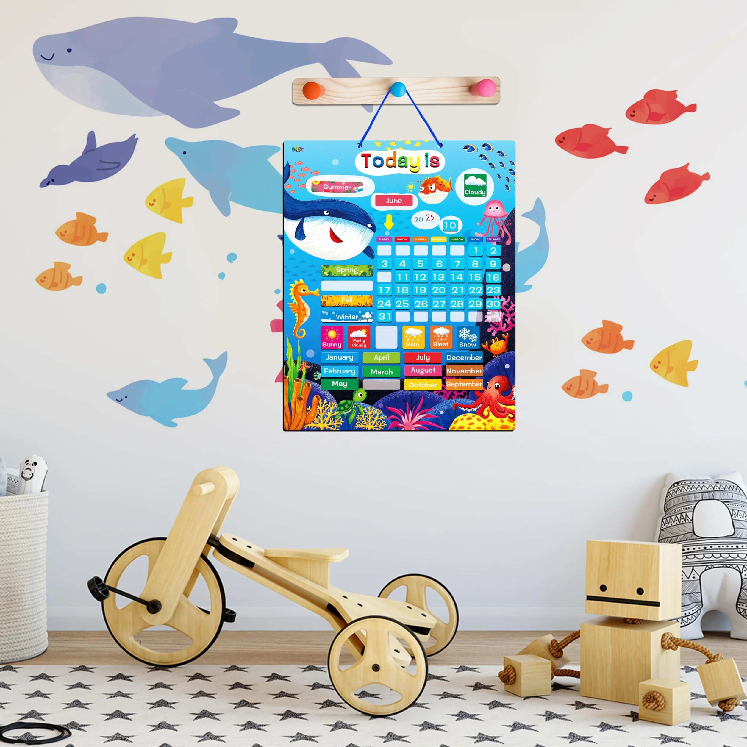 Calendario magnetico per l’apprendimento, strumento di apprendimento educativo portatile per l'età prescolare (versione inglese)
