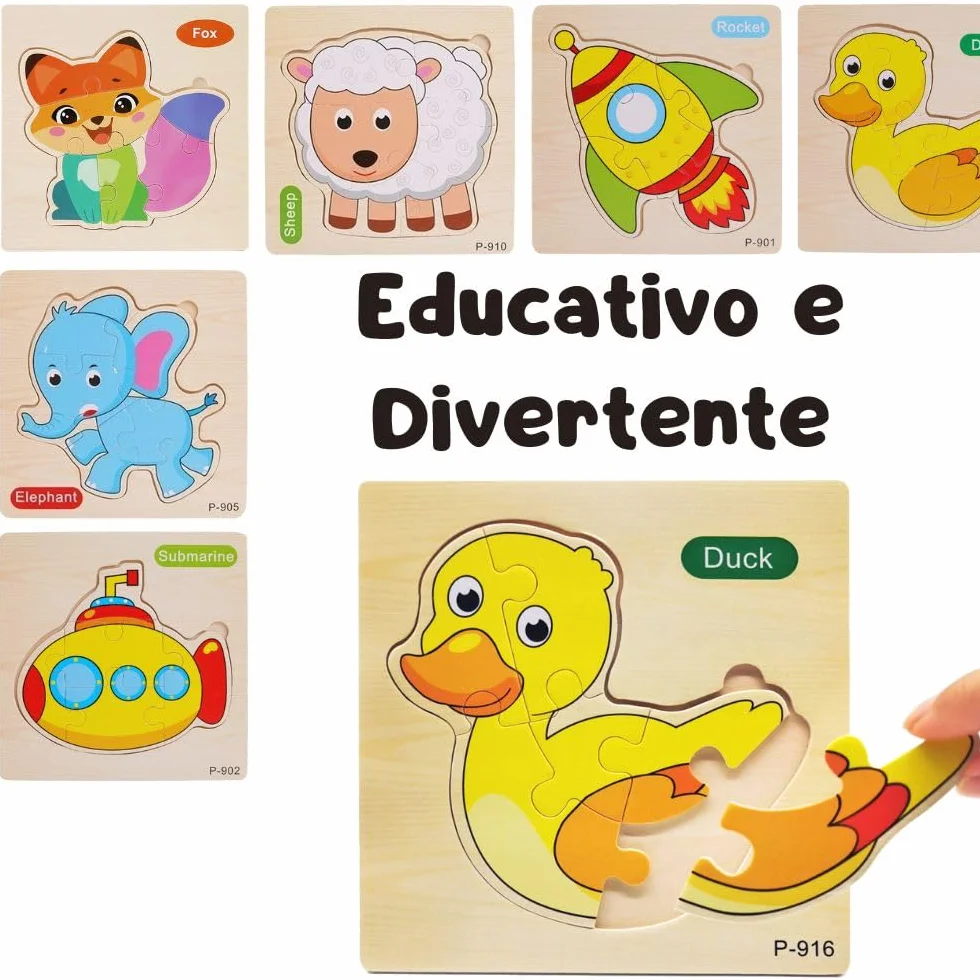 16 PCS Puzzle in Legno per Bambini di 1, 2 anni e 3, Regali per Compleanni e asilo nido, Giocattoli Educativi Montessori, Regali Originali, Puzzle in Legno con Animali (16 PUZZLE)