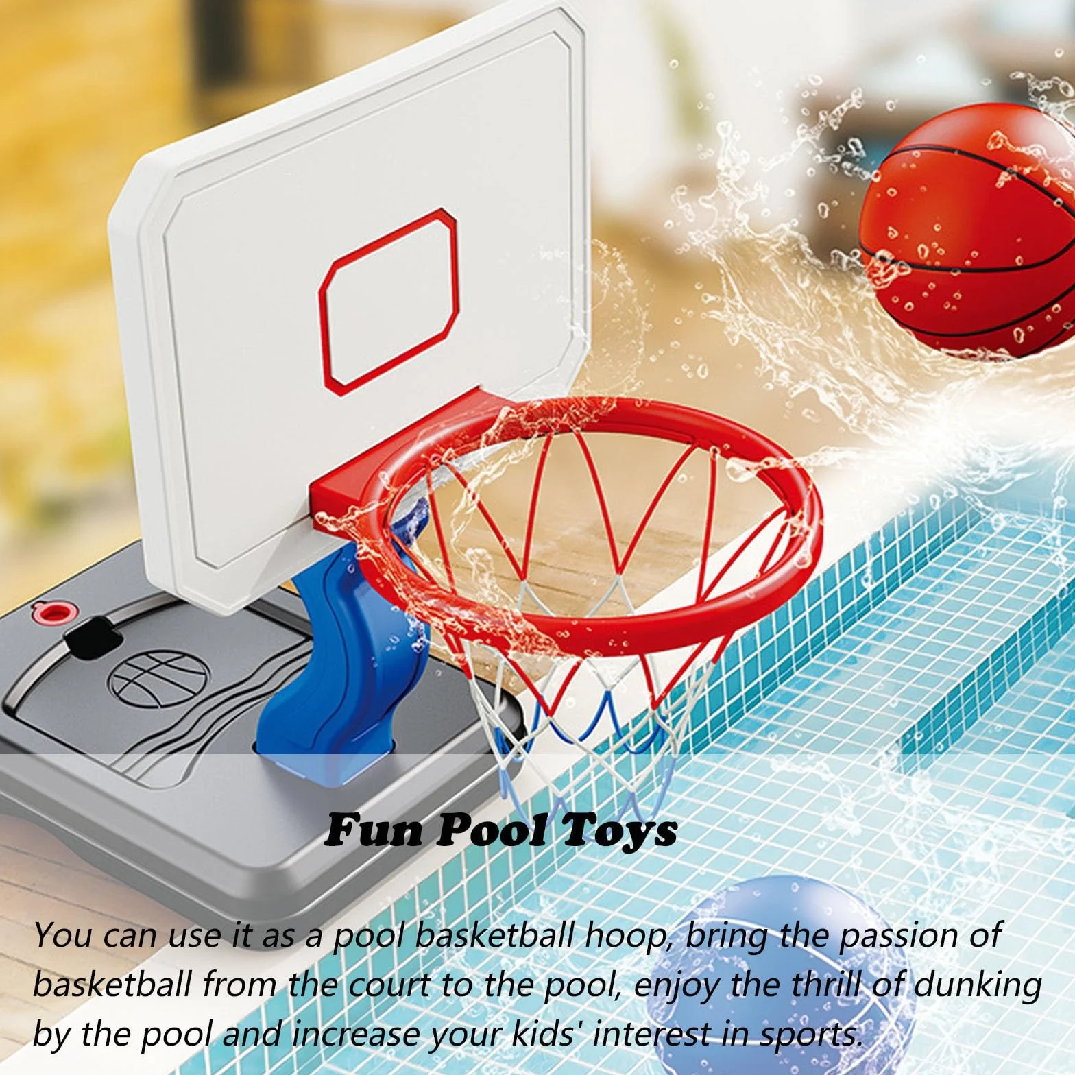Canestro da piscina Robusto E Durevole Set Da Basket Per Piscina Regolabile In Altezza, Canestro Da Piscina Assemblato Con Base Robusta Per Il Divertimento Estivo Di Bambini/ Adolescenti E Adulti