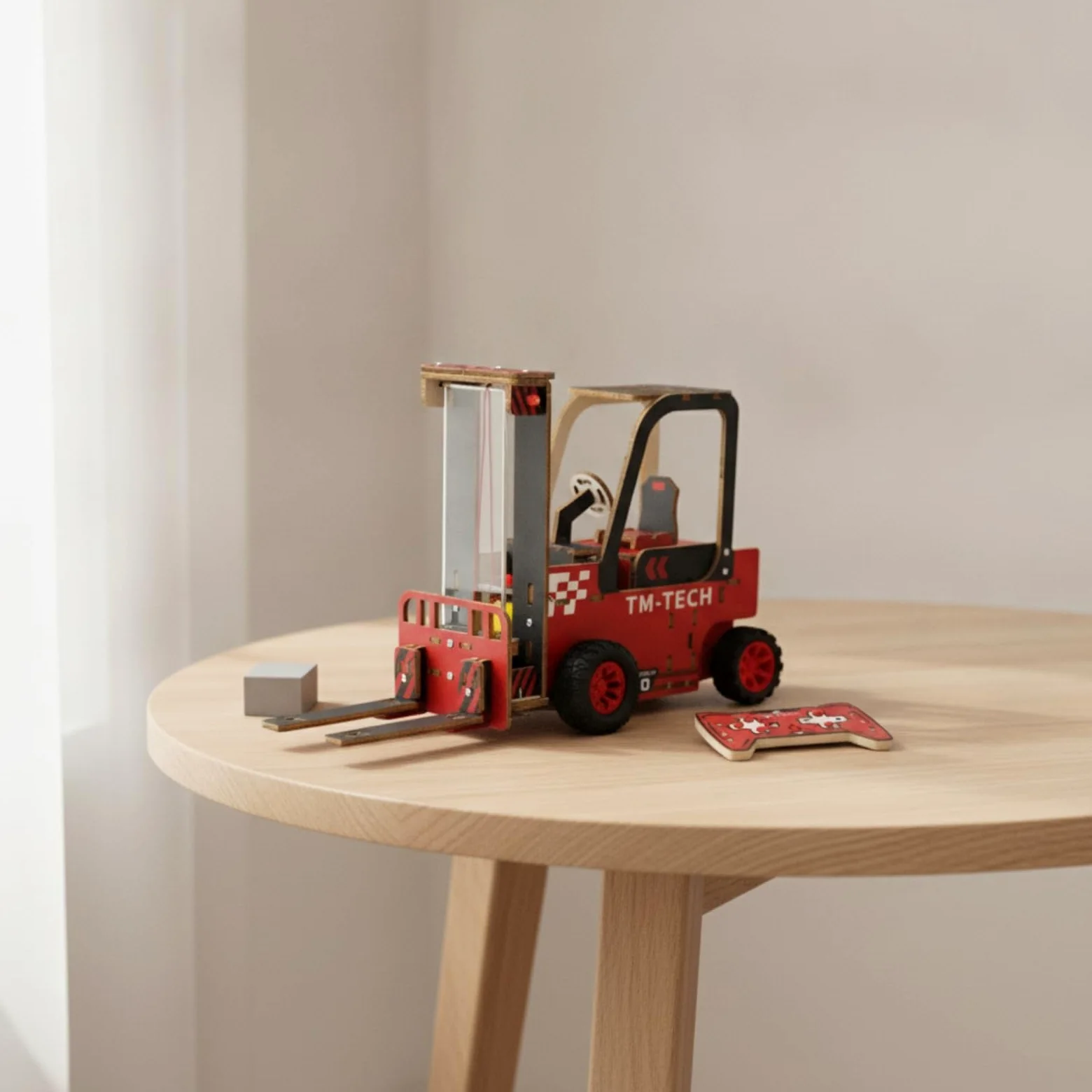 Carrello Telecomandato Kit Modello Fai da Te Giocattolo Educativo Mezzo di Sollevamento Mini Gru Legno Plastica Montaggio Manuale Esperienza